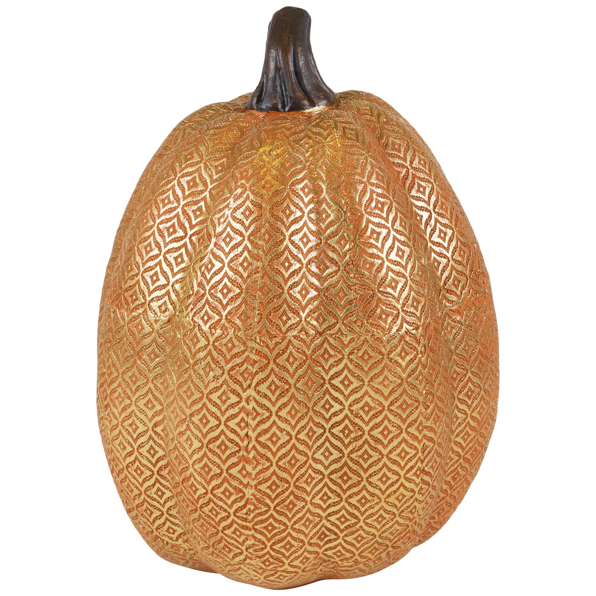 Alt View 2. Northlight - Embossed Ogee Fall Harvest Pumpkin Decoration - 9.75" - Orange.