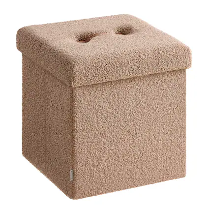 Front. Songmics Home - Small Folding Storage Ottoman, Foot Rest Stool, 15 x 15 x 15 Inches, Ottoman with Storage, Load up to 660 lb - Camel Brown.