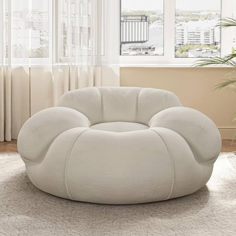 Back. wowmax - Giant Cloud Bean Bag Chair for Adults - Super Soft Fluffy Floor Lounger for Living Room, Bedroom & Game Room, Beige - Beige.
