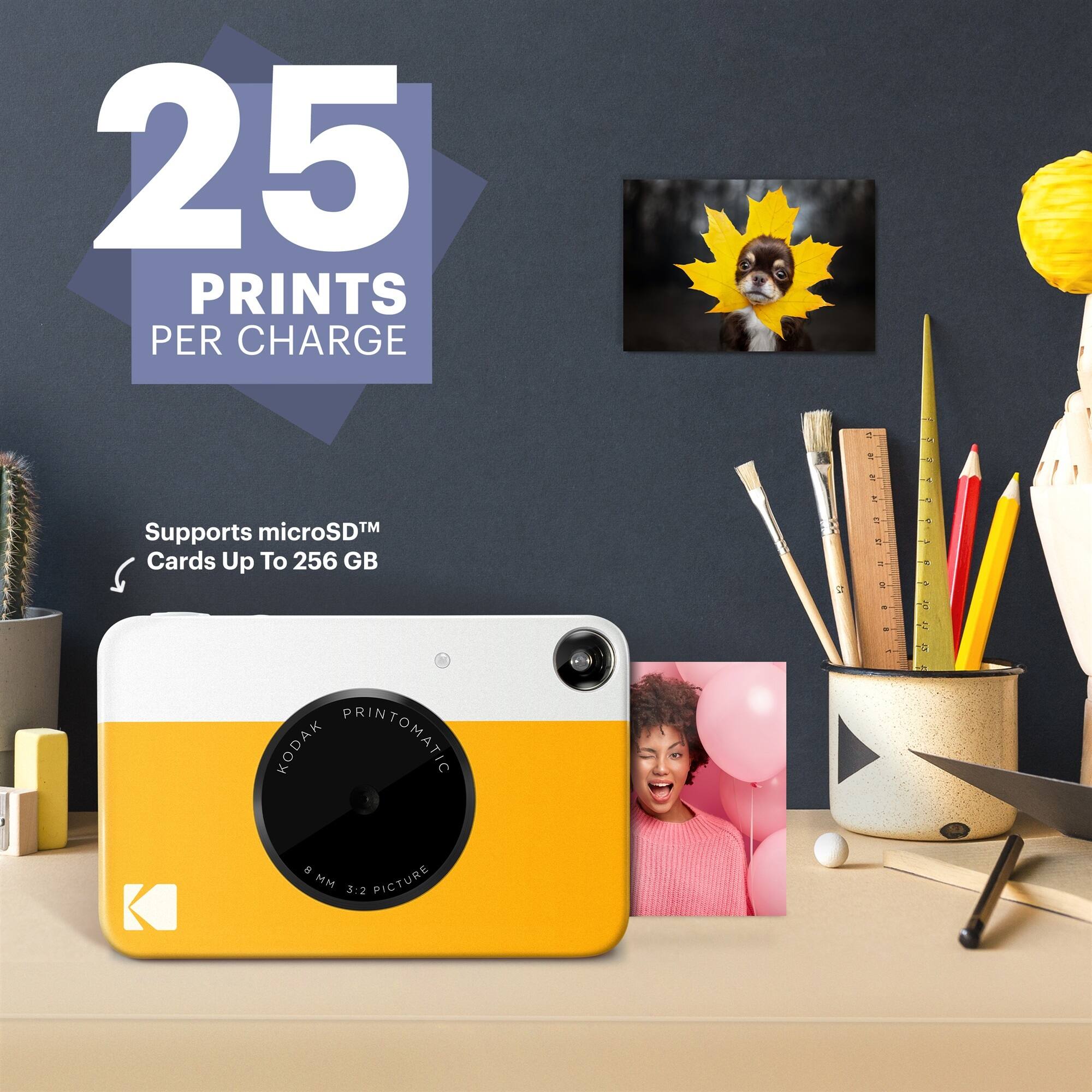 25 PRINTS PER CHARGE - a
microSDTM Supports Cards Up To 256 GB - a
KODAK PRINTOMATIC S  . MM 3:2 PICTURE