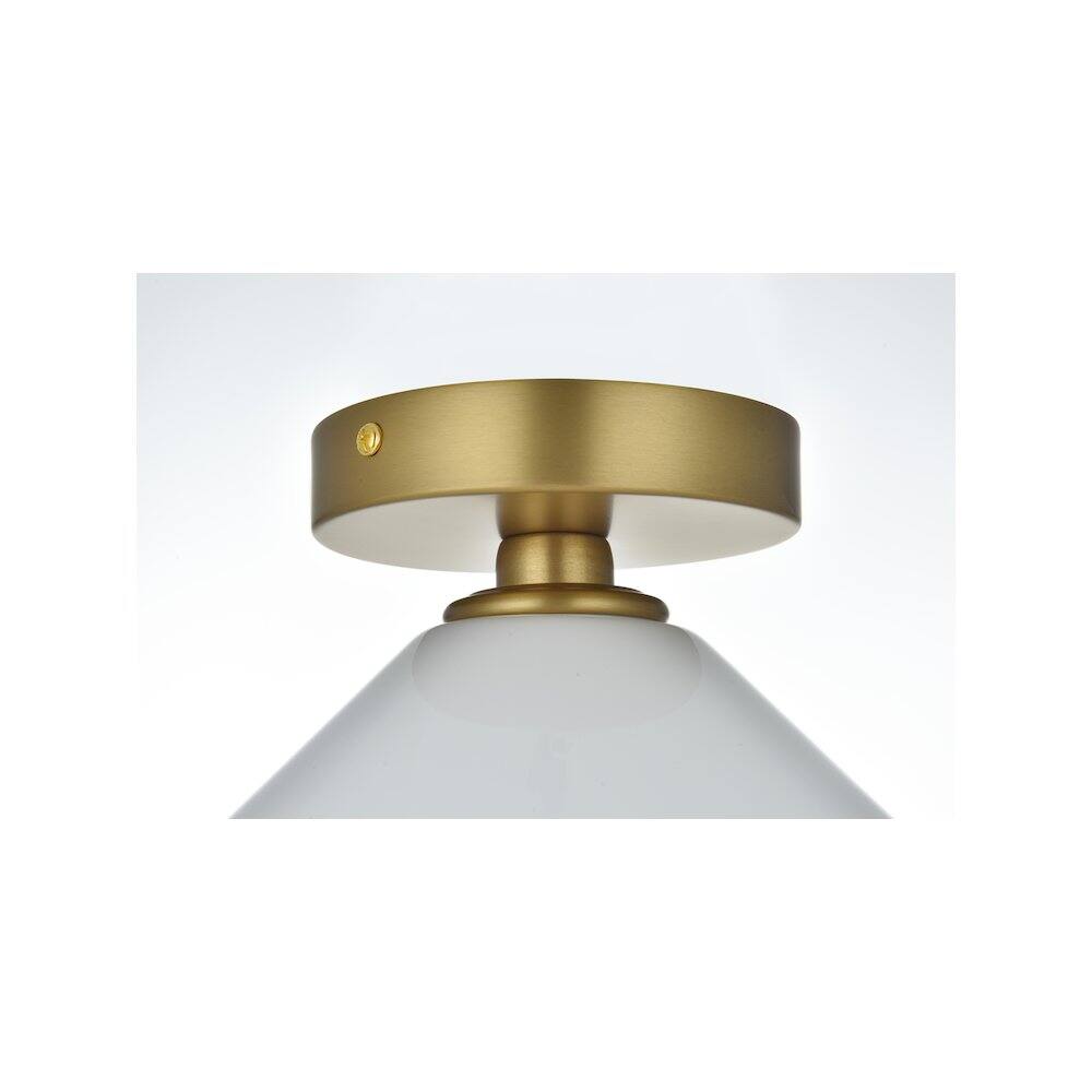 Alt View 2. Living District - Gene 8 Inch Flush Mount Ceiling Light Frosted White Shade in Satin Gold - Satin Gold And Frosted White.