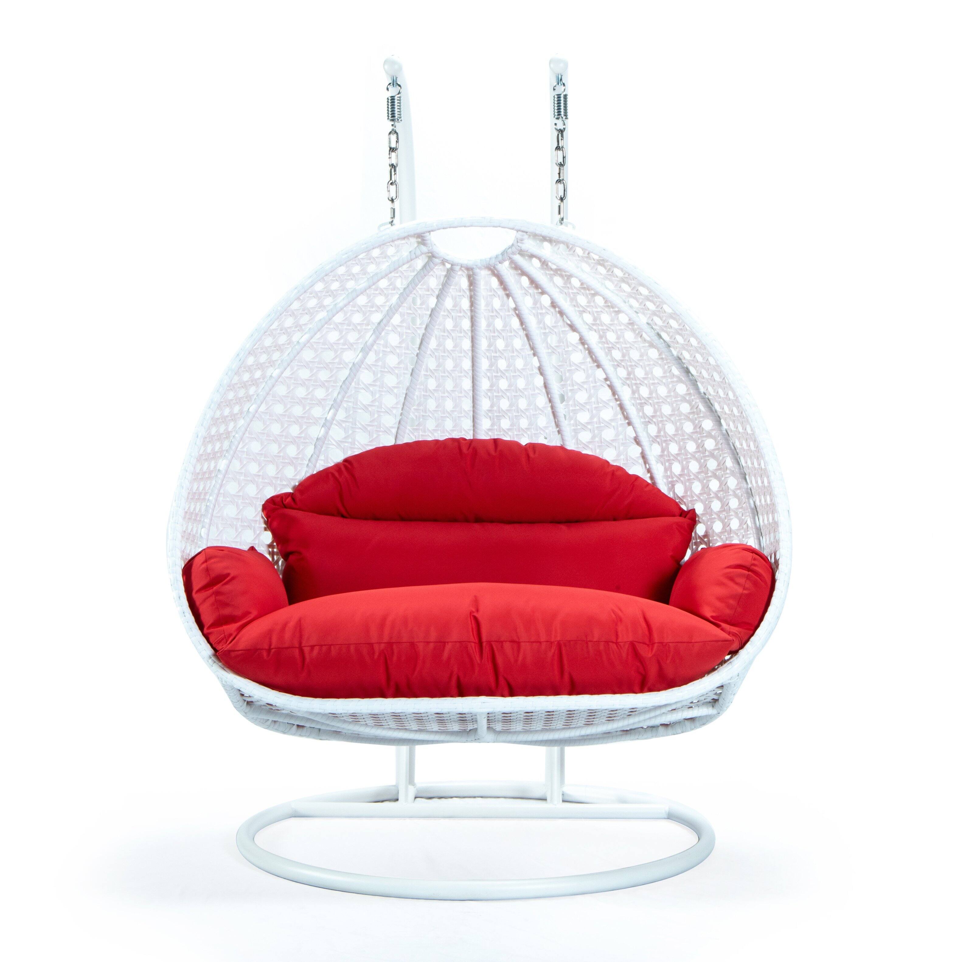LeisureMod Modern 2 Person Outdoor White Wicker Egg Swing Chair with ...