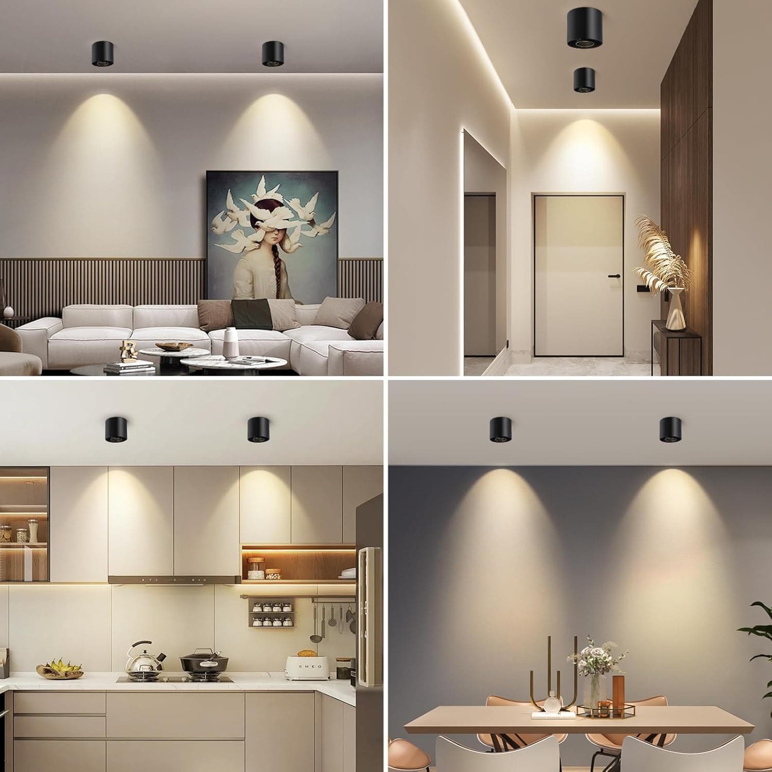 Alt View 3. FINEAK - 4.7" Cylinder Flush Mount Ceiling Light - 30W Zoomable 3-Color Dimmable LED Spotlight for Indoor Home (Black).