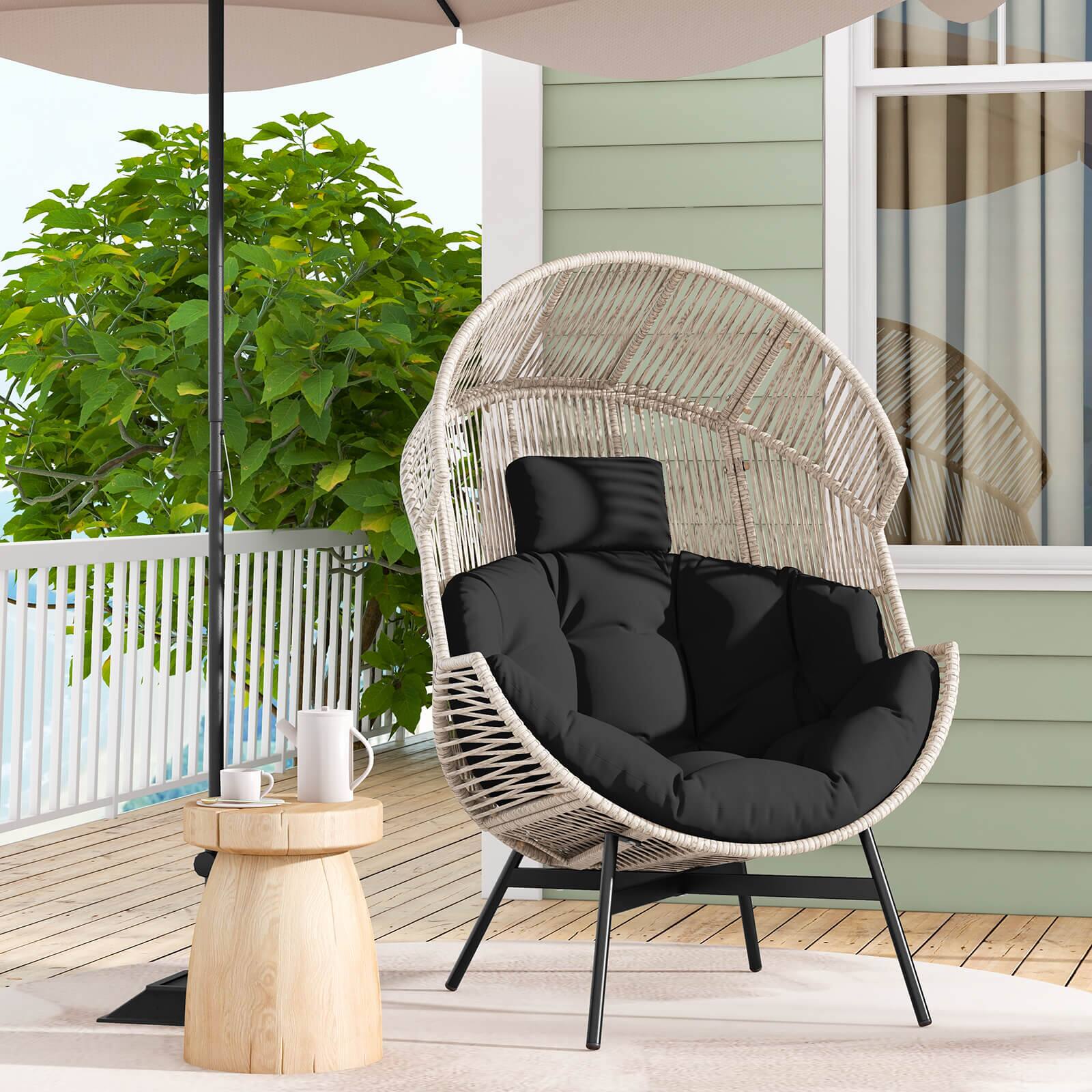 Alt View 4. Costway - Costway Oversized Egg Style Chair with Cushions & Headrest Heavy-Duty Metal Frame for Yard - Black.