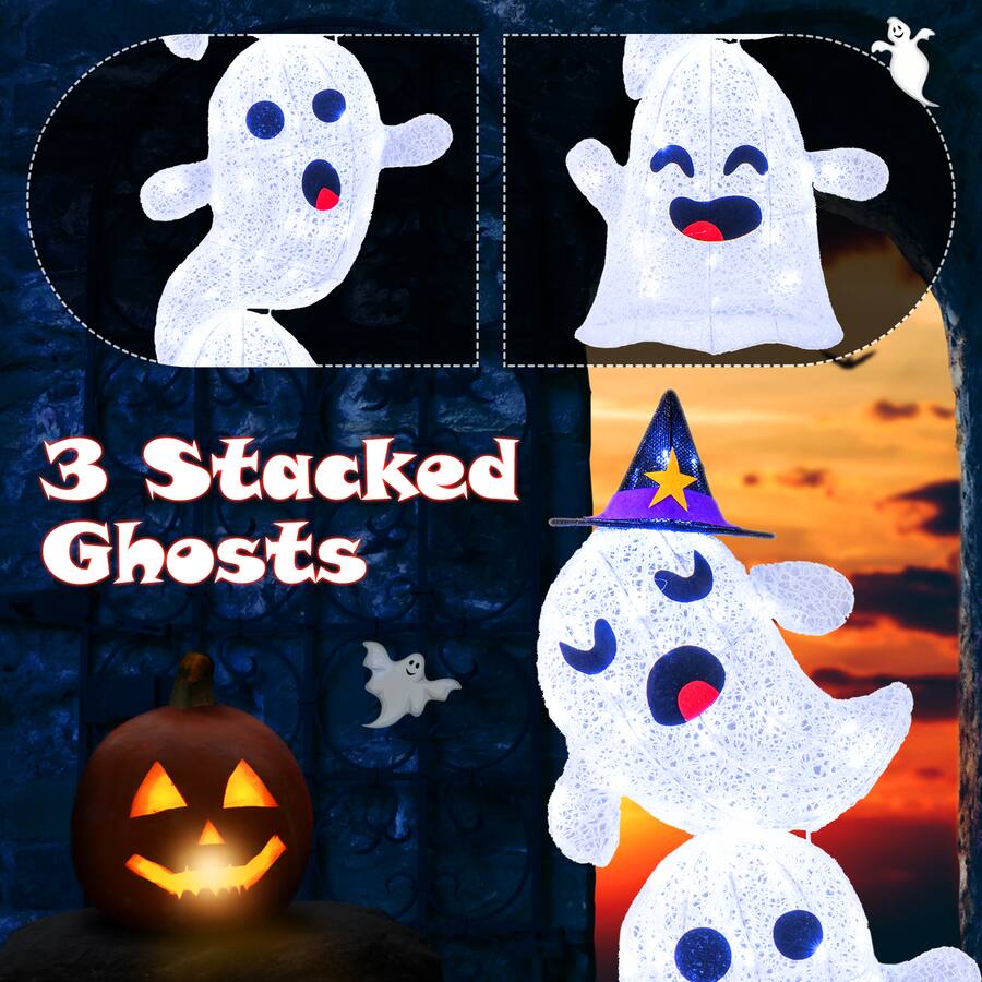 Ghost Stack Costway 4 FT Lighted Stacked Ghosts Standing Halloween Decoration with ...