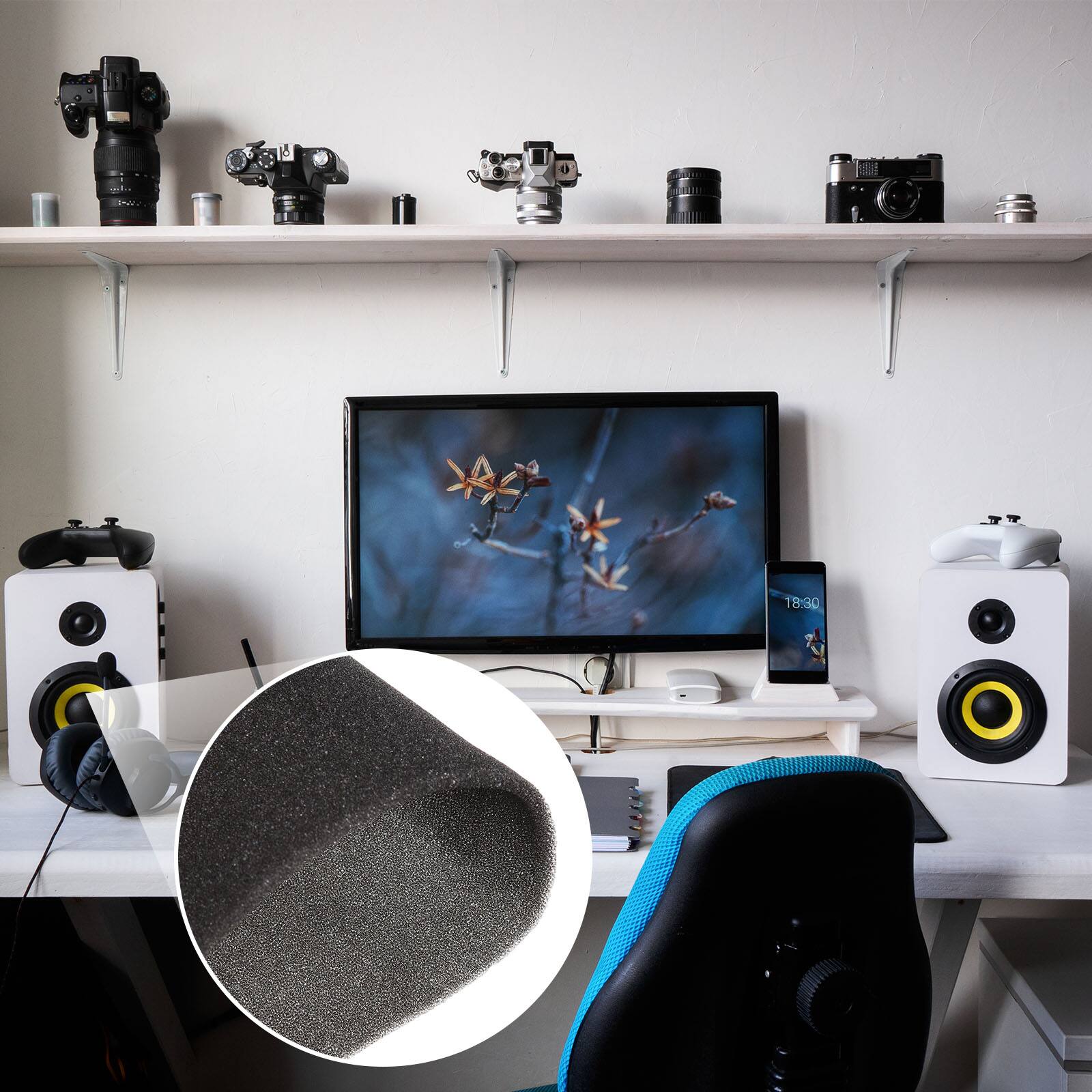 Alt View 6. Unique Bargains - Speaker Mesh PRO Grill Mesh Sponge Foam Cover Dustproof Acoustic Foam 3mm Thick for Stage/DJ Audio, 200x100cm - Black.