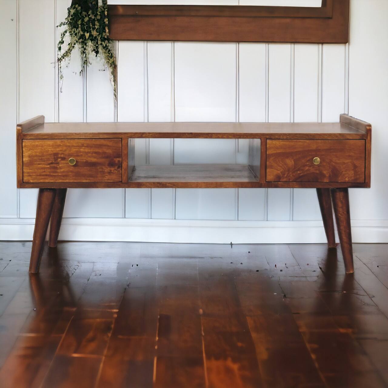 Angle. Artisan Furniture - Artisan Furniture Solid Wood Elevated Chestnut Media Unit, 4 Drawers, 1 Open Slot, Dark Brown - Brown.