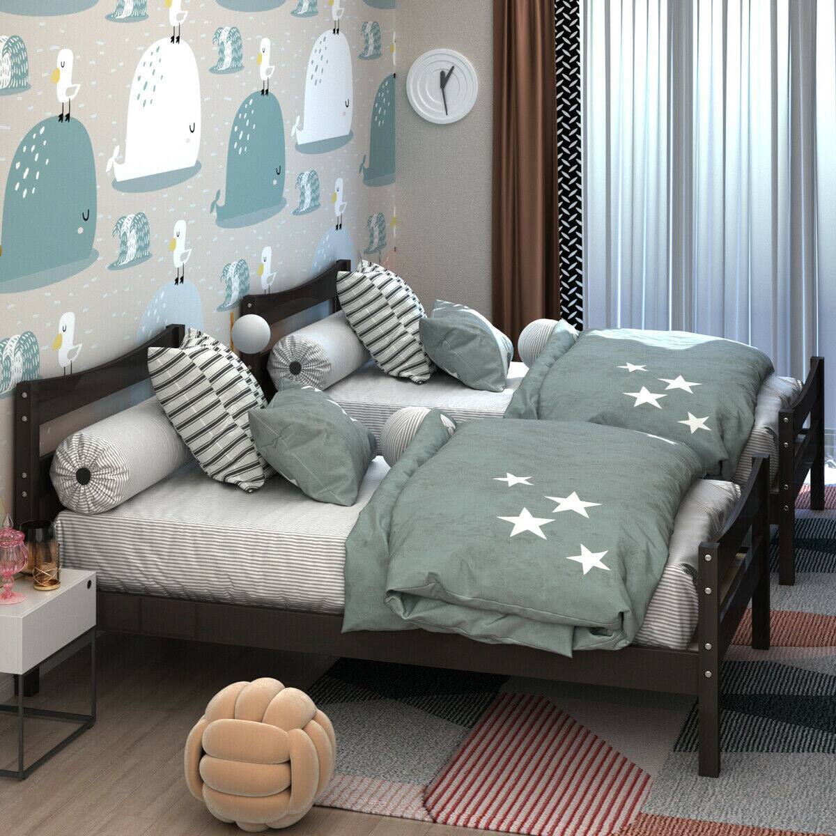 Alt View 4. Costway - Costway Twin Size Platform Bed Frame Foundation w/Headboard &Wood Slat Support - Espresso.