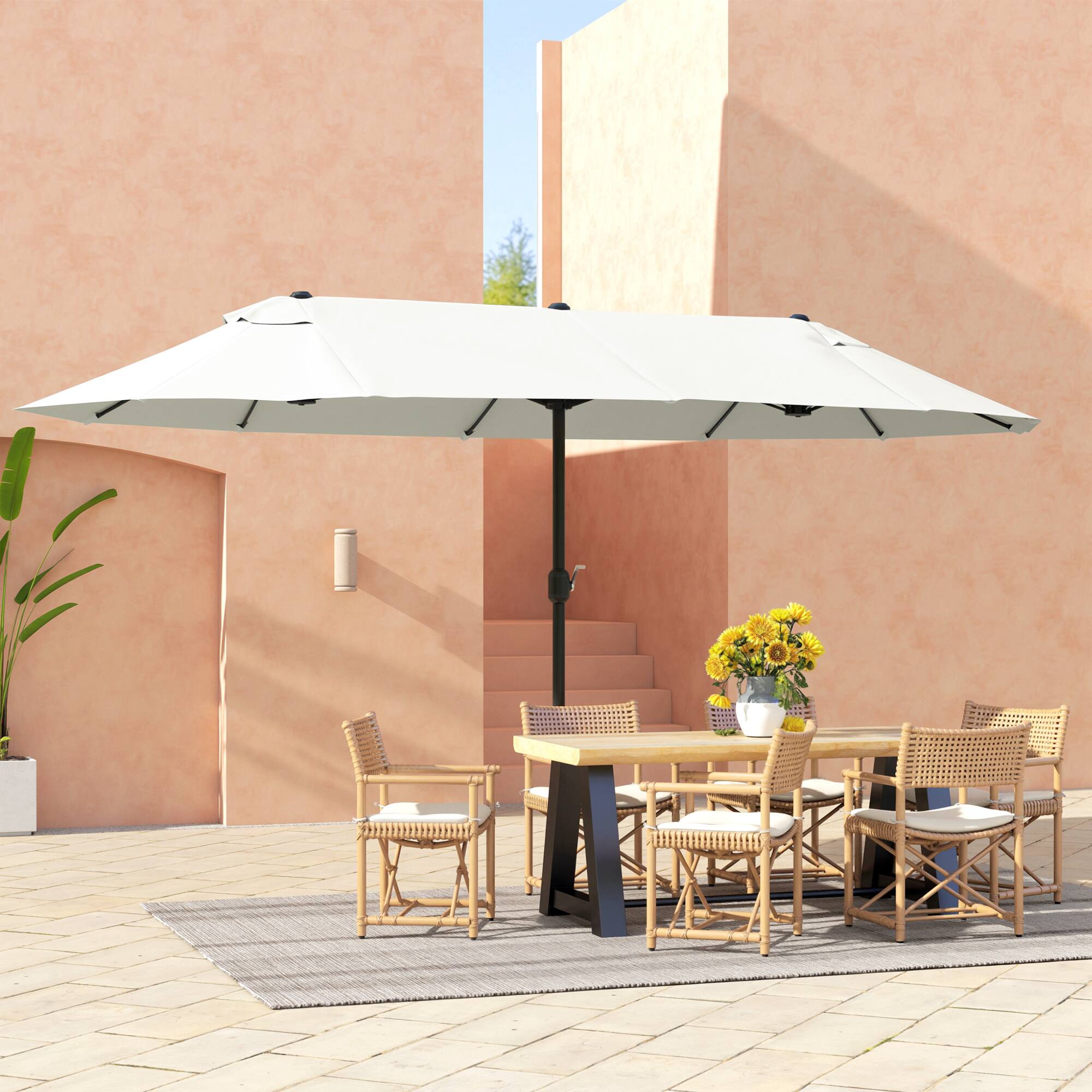 Alt View 7. Outsunny - 15ft Patio Umbrella Double-Sided Outdoor Market Extra Large Umbrella with Crank Handle for Deck, Lawn, Backyard and Pool - Cream White.
