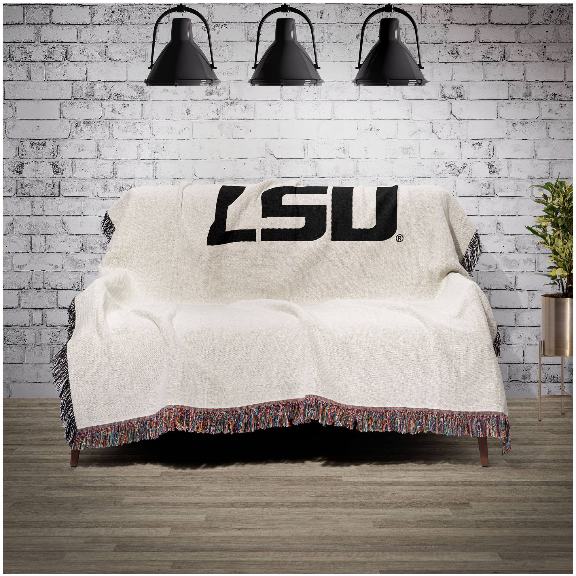Alt View 1. Chad & Jake - LSU Tigers Woven Blanket - White.