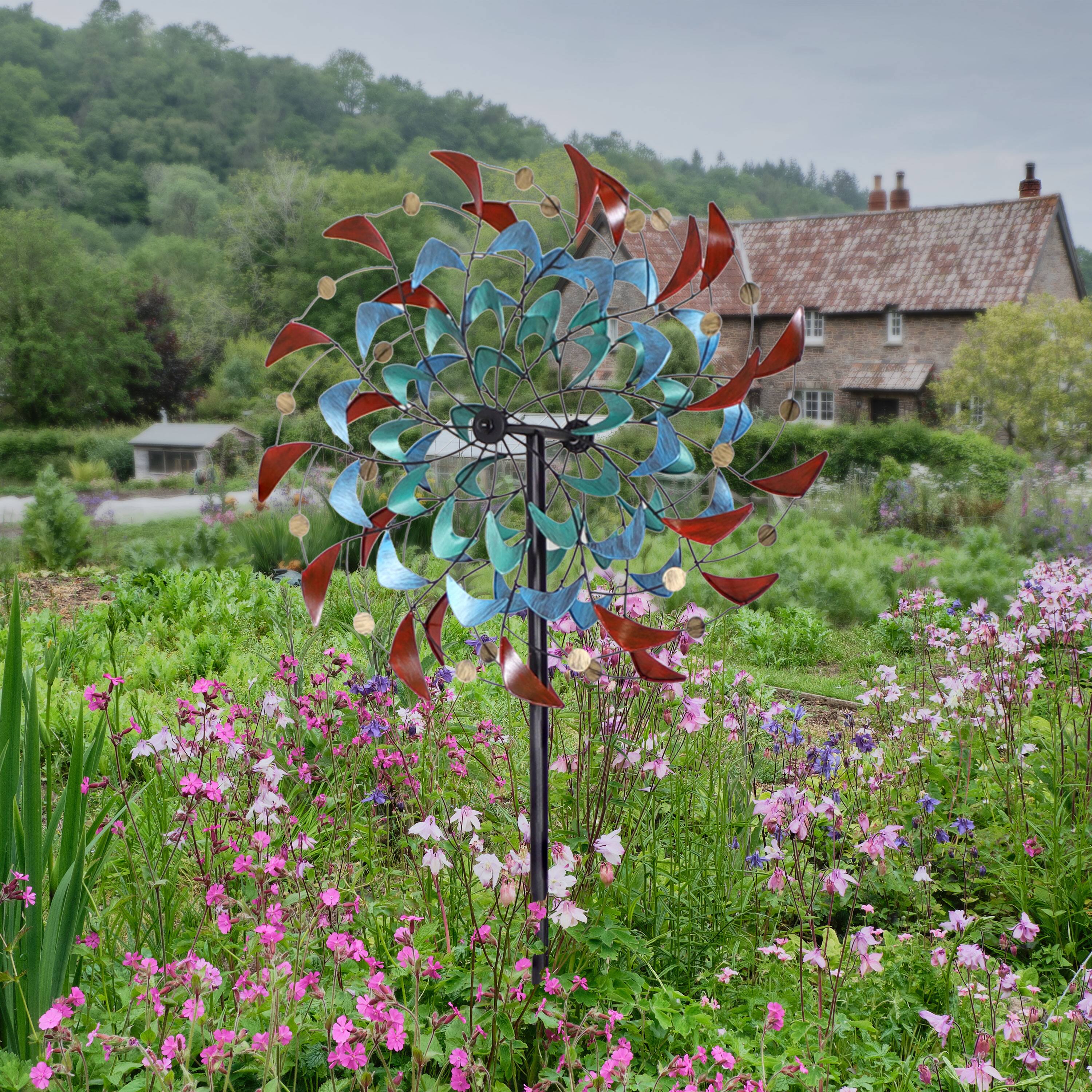 Alt View 4. Sunnydaze - Rainbow Breezes Powder-Coated Iron Wind Spinner - 84" H - Multi.