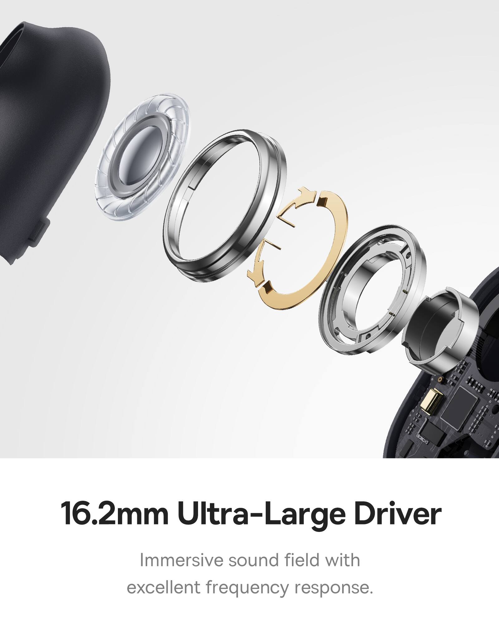 16.2mm Ultra-Large Driver
Immersive sound field with excellent frequency response.
