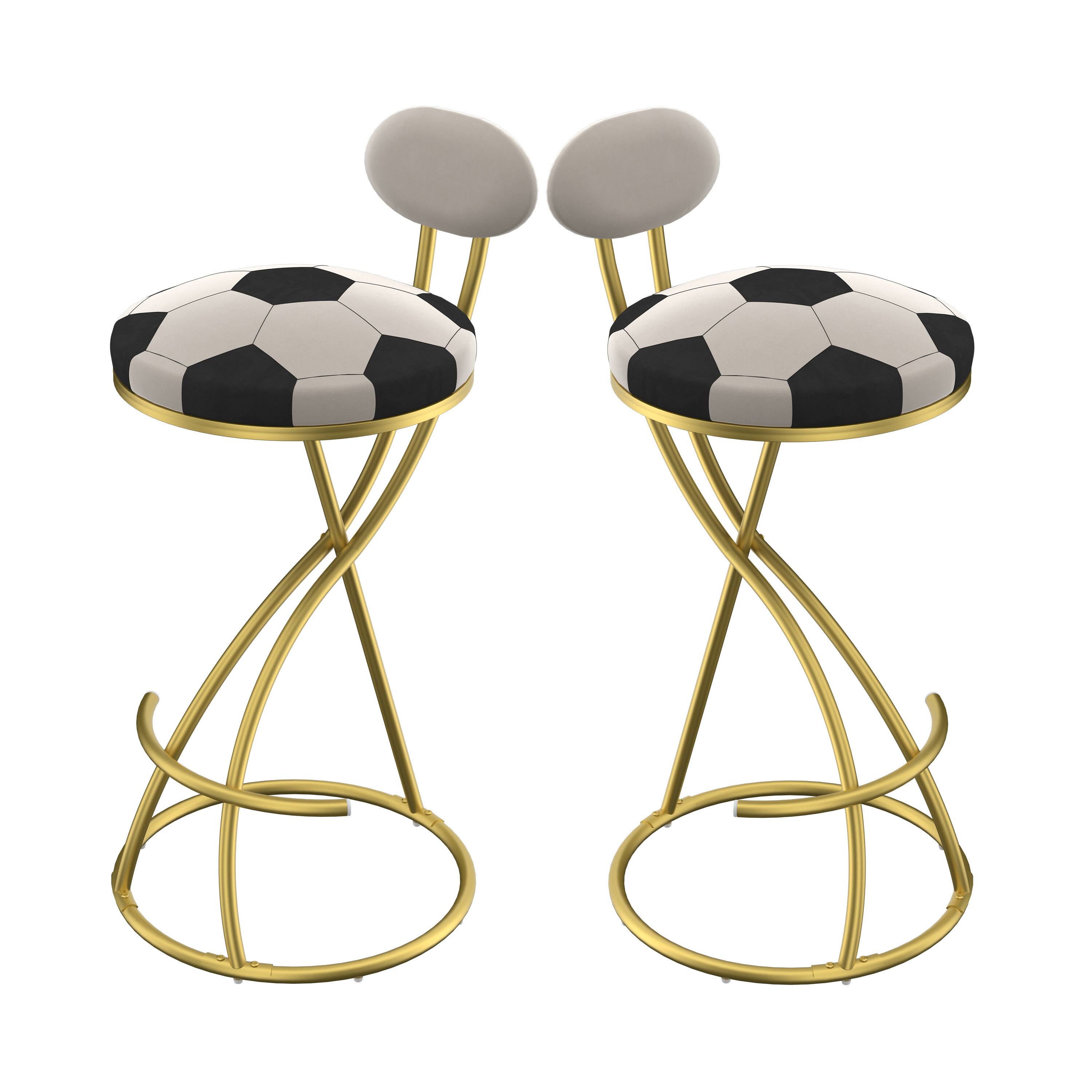 Left. PexFix - Modern Velvet Bar Stools, Set of 2, S-Shaped with Football Print, Upholstered for Kitchen & Living Room - Gold.