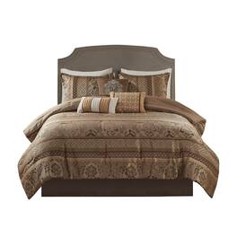 Gracie Mills - Bruce 7-Piece Jacquard Comforter Set - Brown/Gold