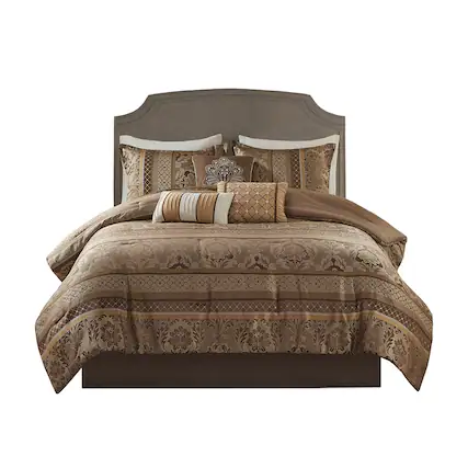 Front. Gracie Mills - Gracie Mills Bruce 7-Piece Jacquard Comforter Set - Brown/Gold.
