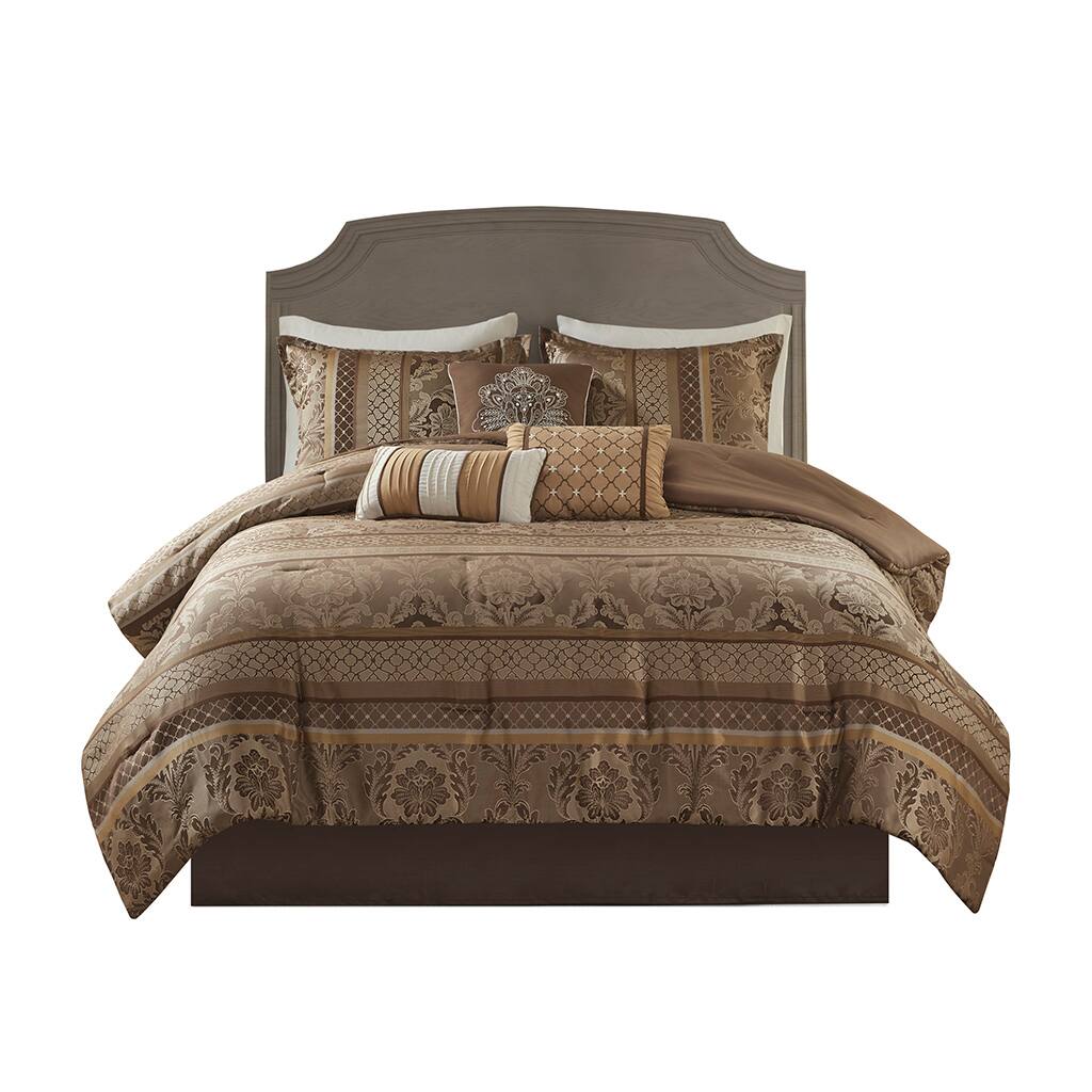 Front. Gracie Mills - Gracie Mills Bruce 7-Piece Jacquard Comforter Set - Brown/Gold.
