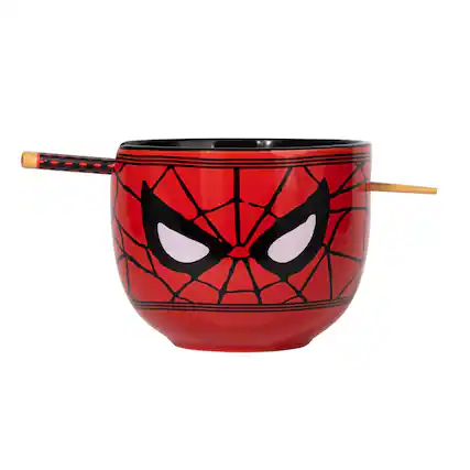 Front. Silver Buffalo - Marvel Spider-Man Face 20-Ounce Ramen Bowl and Chopstick Set - Multi-Colored.