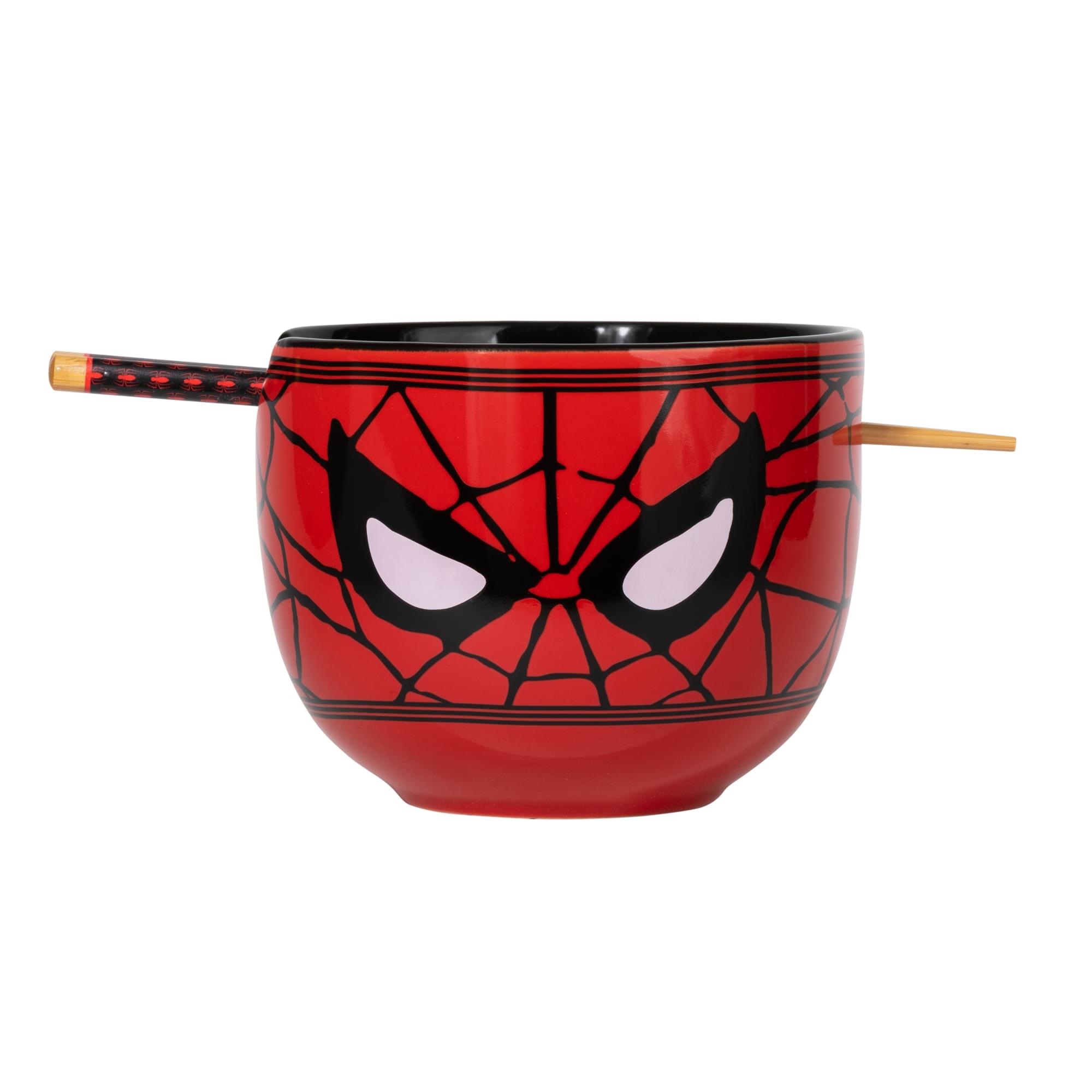 Front. Silver Buffalo - Marvel Spider-Man Face 20-Ounce Ramen Bowl and Chopstick Set - Multi-Colored.