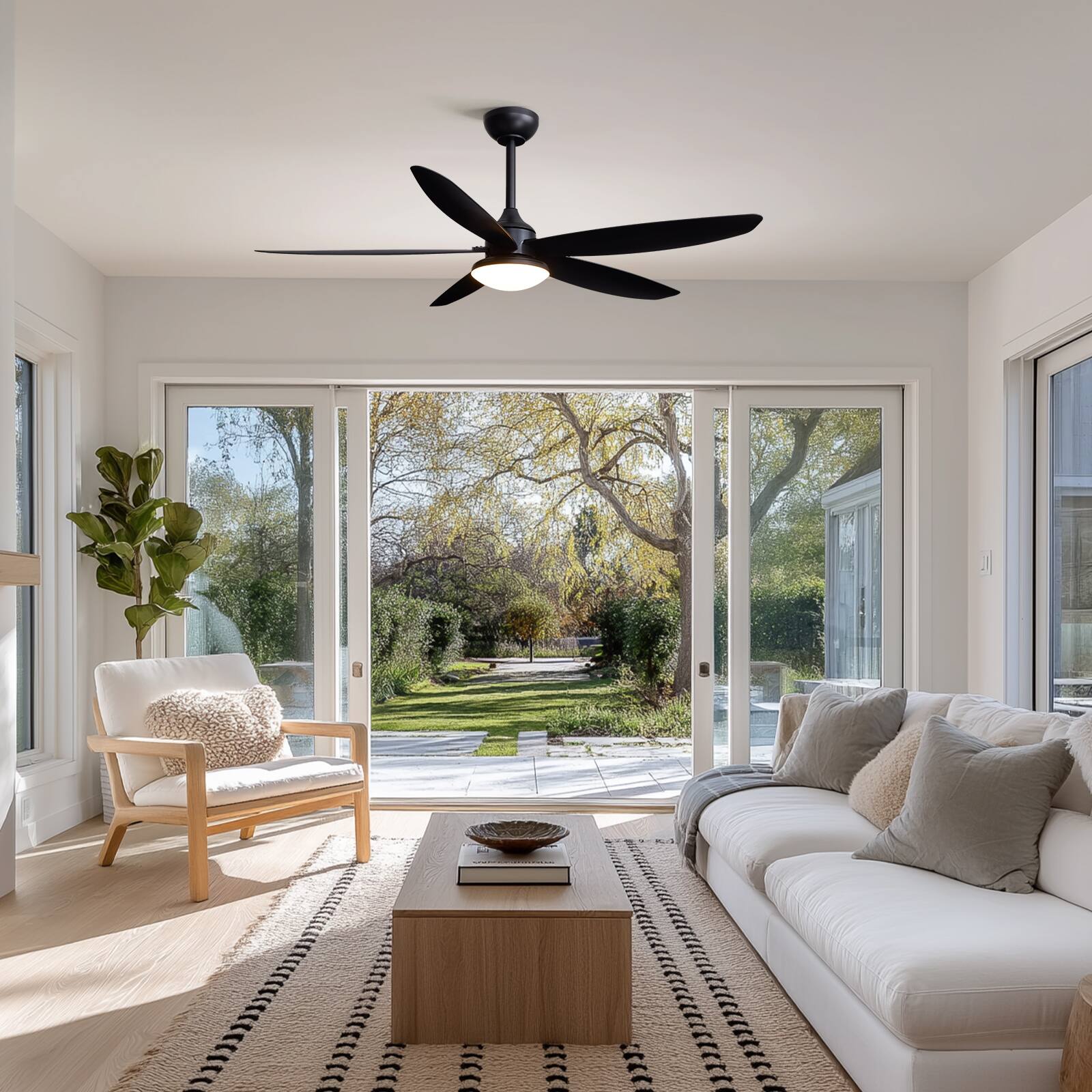 Angle. Siljoy - 52 Inch Modern Black 5 Blade LED Ceiling Fan with Light Quiet Operation Remote Control Included  for Living Room Bedroom - Black.