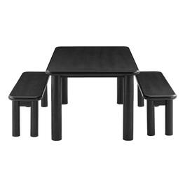 Alvia 3-Piece Wood Dining Table and Benches Set by Modway - Black