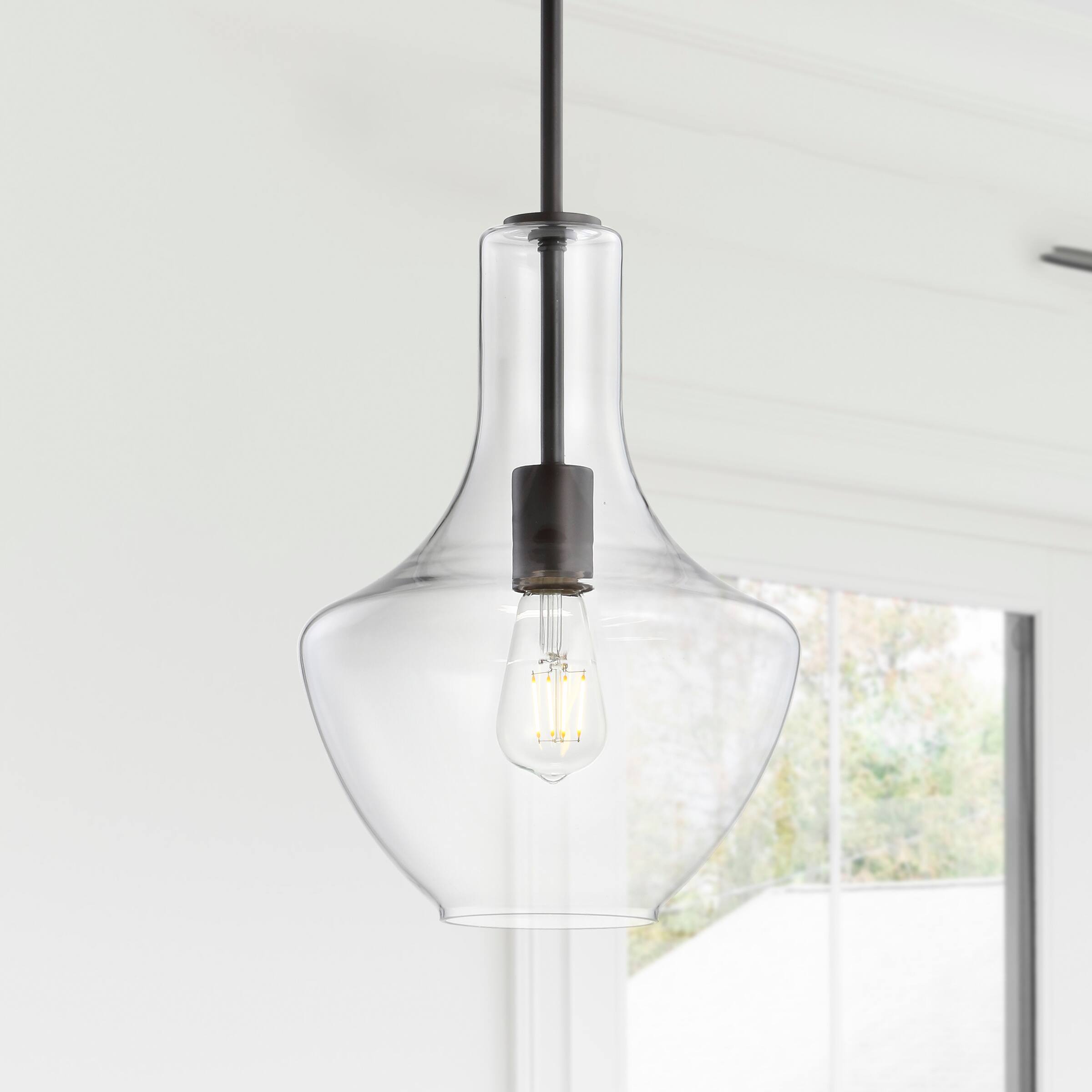 Alt View 1. Jonathan Y - Watts 10.5" 1-Light Mid-Century Modern Iron/Glass LED Pendant, Oil Rubbed Bronze/Clear - Oil Rubbed Bronze/Clear.