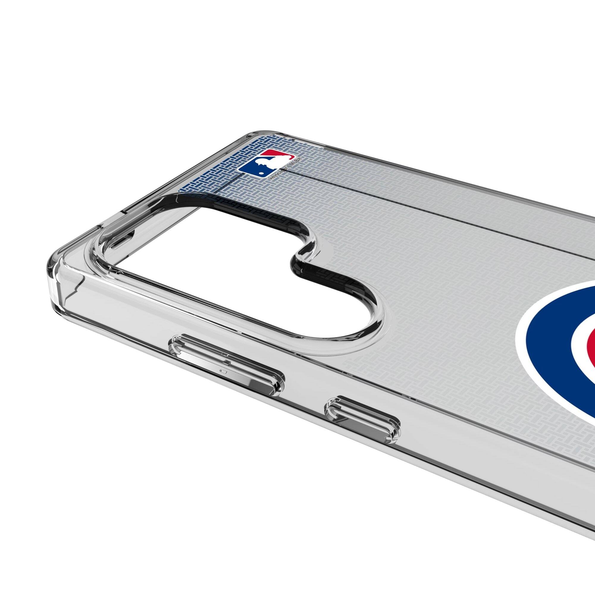 Alt View 2. Keyscaper - Chicago Cubs Linen Logo Galaxy Clear Case - S23 Ultra - Multicolor.