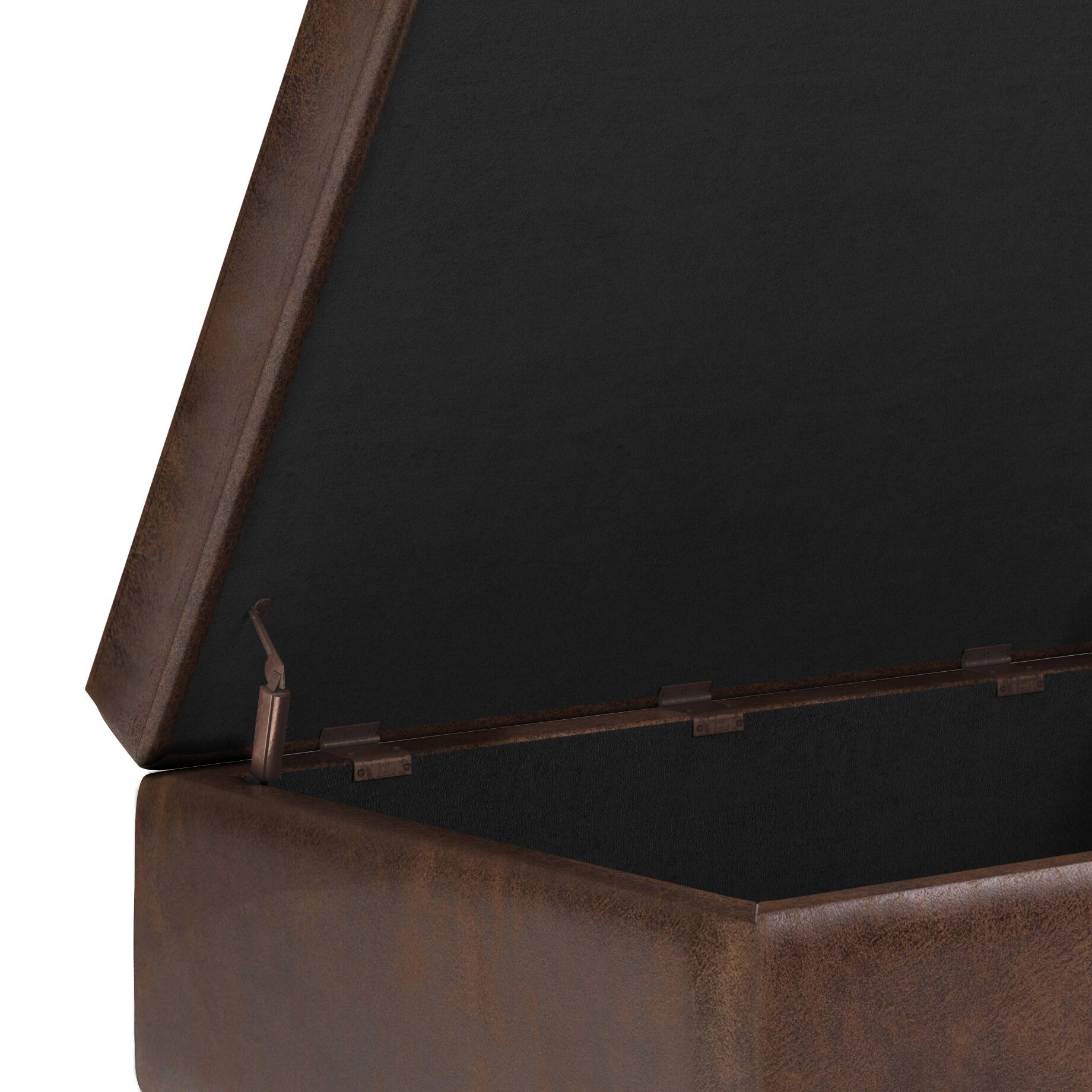 Alt View 13. Simpli Home - Shay Mid Century Small Square Coffee Table Storage Ottoman - Distressed Chestnut Brown.