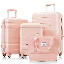 Ecooso - 4-Piece Hard Shell Luggage Set with Weekender Bag, TSA Lock and Spinner Wheels, 20/24/28 in - Pink