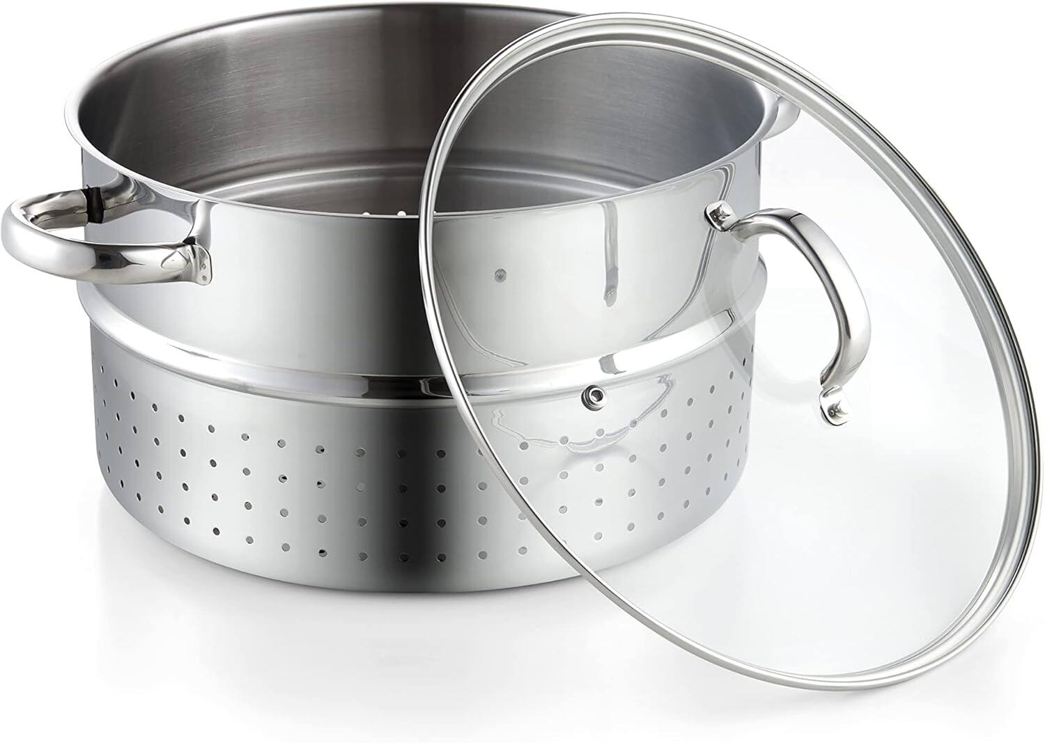 Left. Cooks Standard - Steam Pot 11 Qt S/S Steam Canner for Fruit & Vegetable Juice Extraction,Jelly, Sauce, Syrup & Home Canning W/Glass Lid - Stainless Steel.