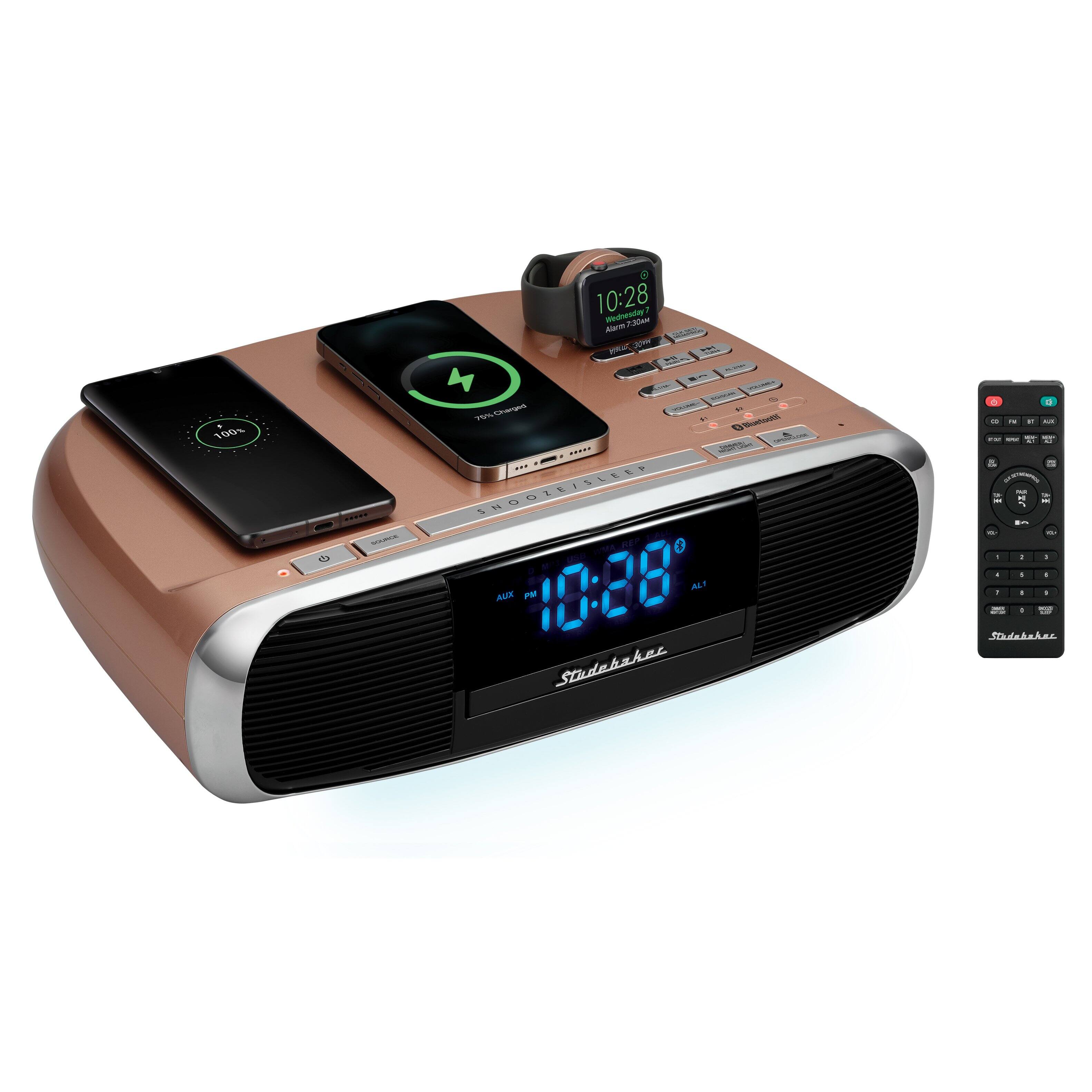 Left. Studebaker - Workstation Hi-Fi CD Clock Radio and Wireless Charging Station - Rose Gold.