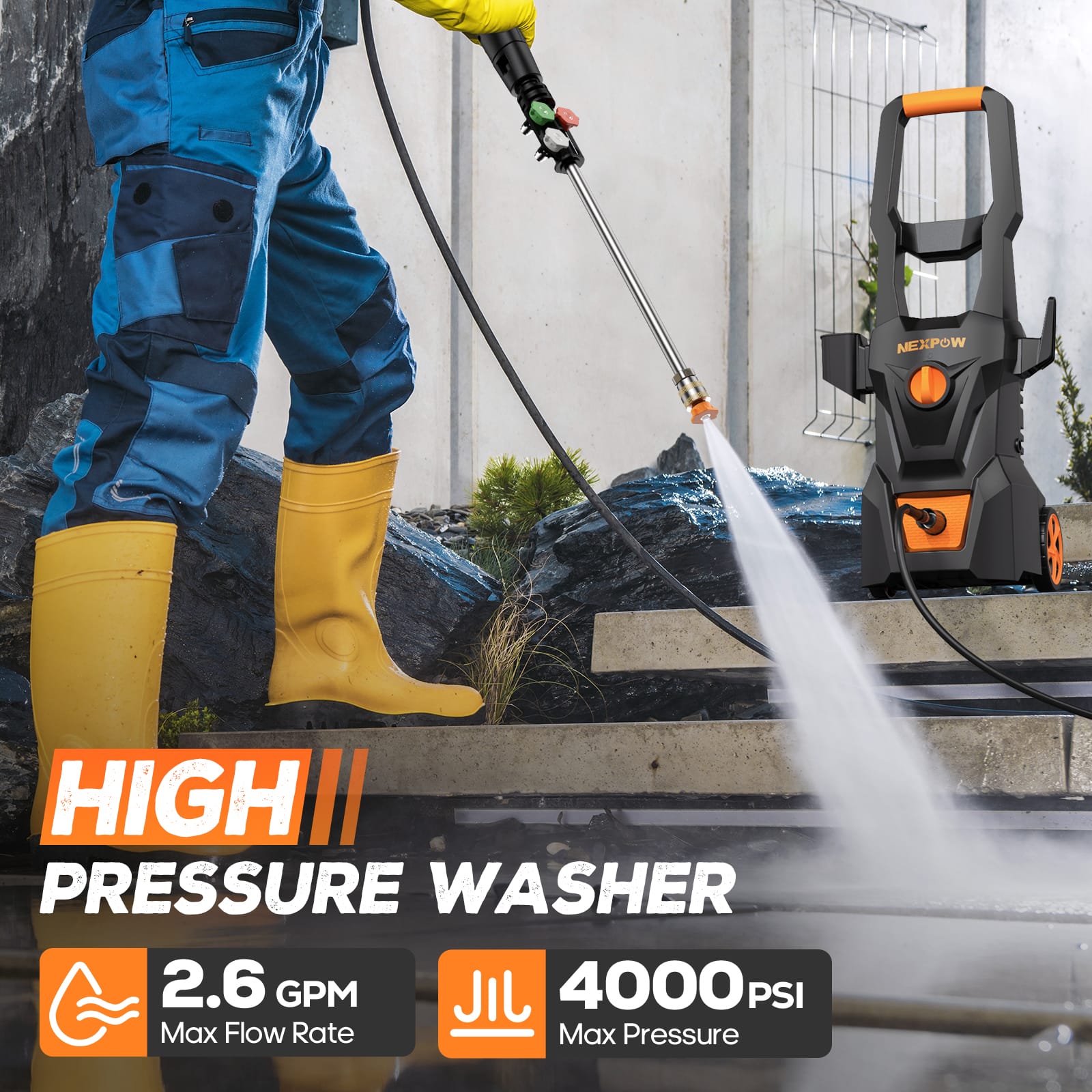 NEXPOW Electric Pressure Washer 4000 Max PSI 2.6 GPM with Foam