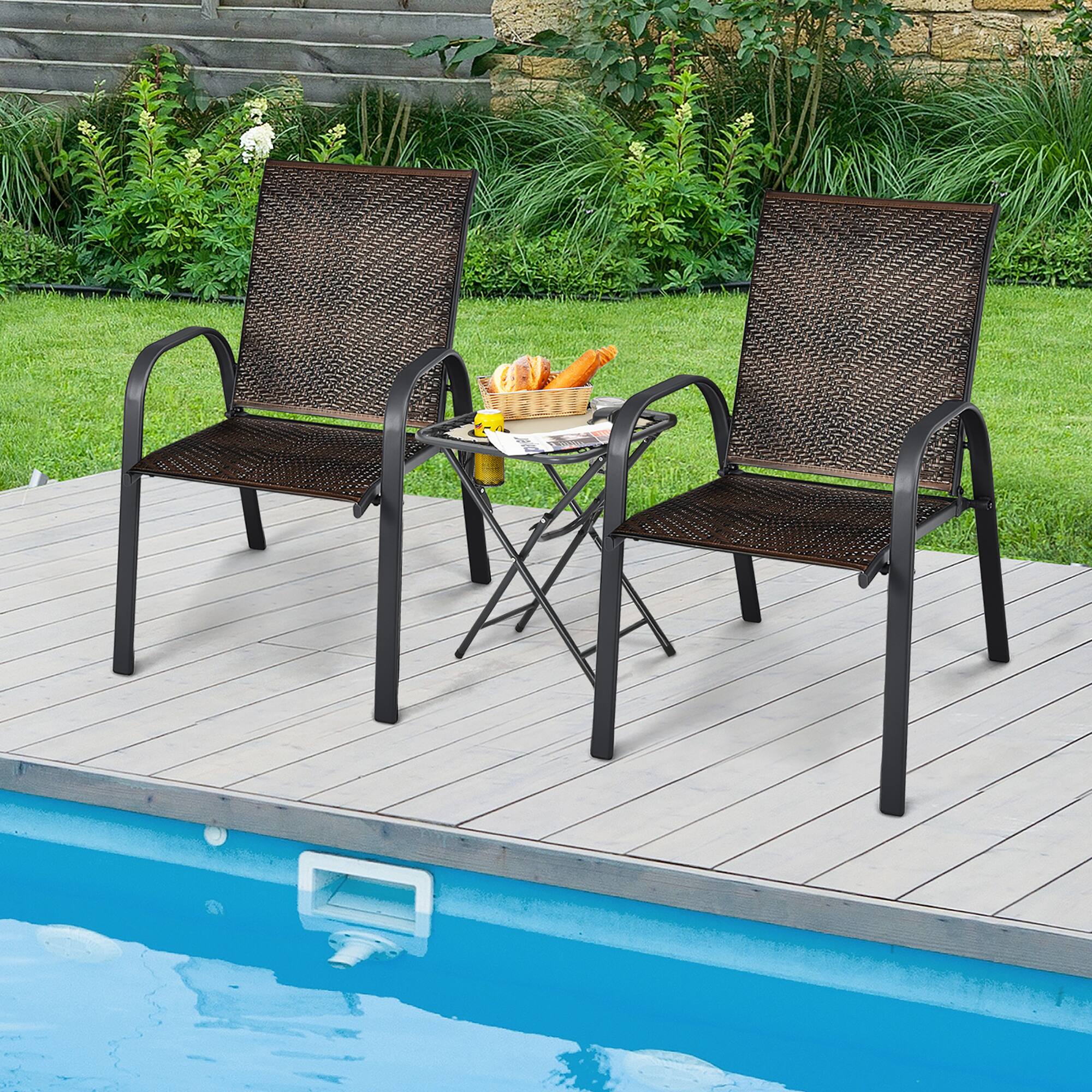 Alt View 3. Gymax - Gymax 12PCS Outdoor PE Wicker Stacking Dining Chairs Patio Arm Chairs Mix Brown - Brown.