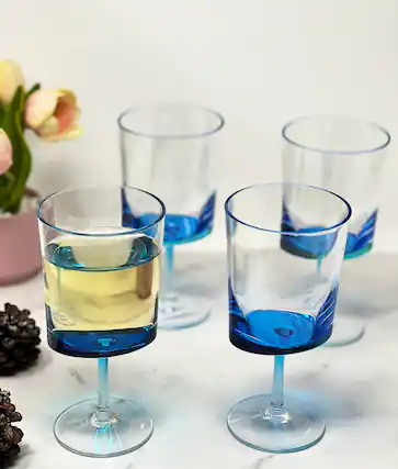 Front. APRILSOUL - Oval Halo Plastic Wine Glasses Set of 4 BPA Free Acrylic Unbreakable Red White Wine Glasses - Blue.