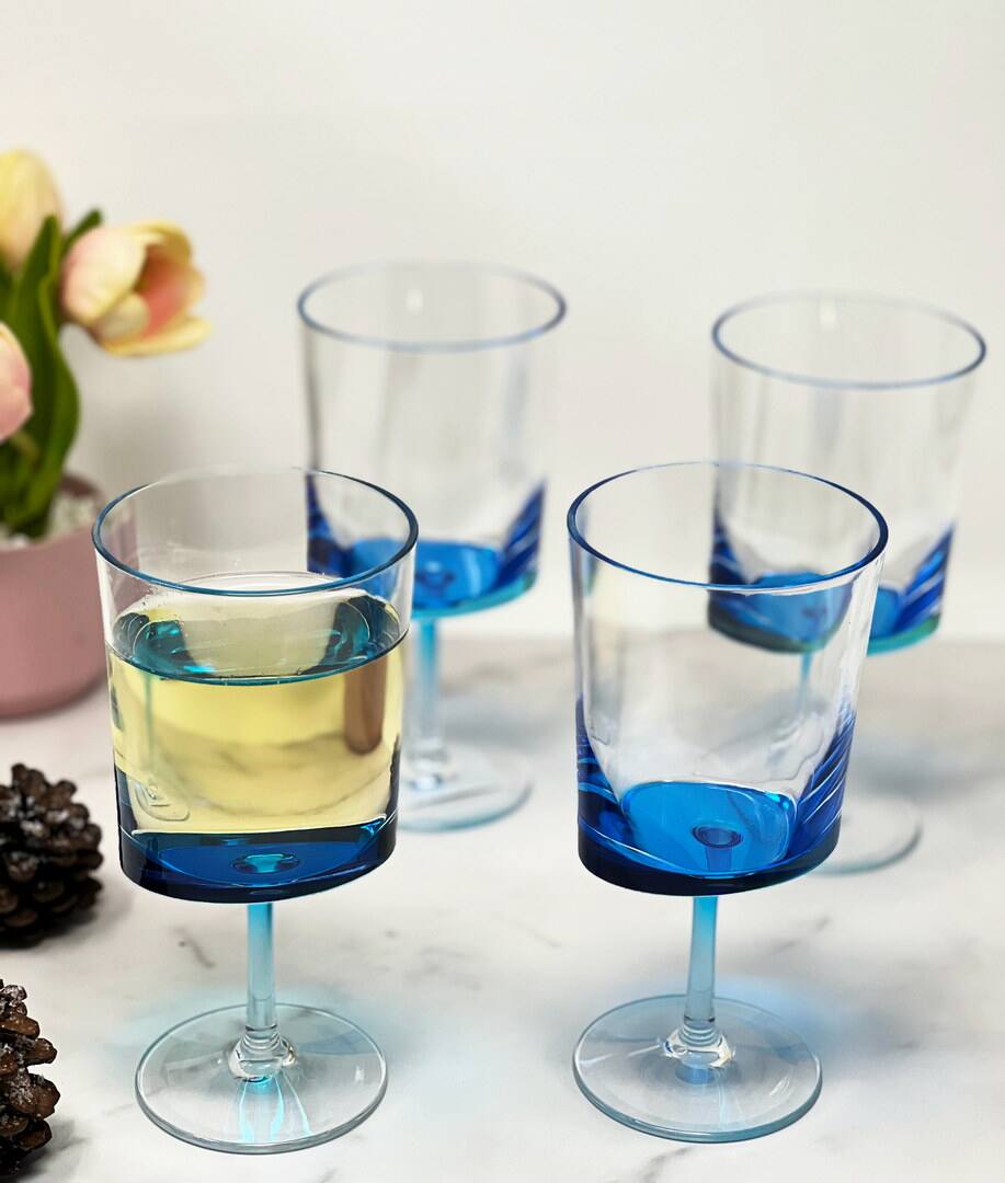 Front. APRILSOUL - Oval Halo Plastic Wine Glasses Set of 4 BPA Free Acrylic Unbreakable Red White Wine Glasses - Blue.