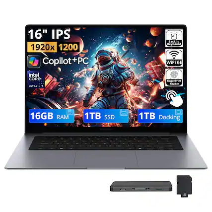 16" IPS 1920x1200 Copilot: + PC intel CORE ULTRA 7
Backlit Keyboard WiFi 6E FingerPrint Reader
16GB RAM 1TB SSD 1TB Docking
SAMSUNG
