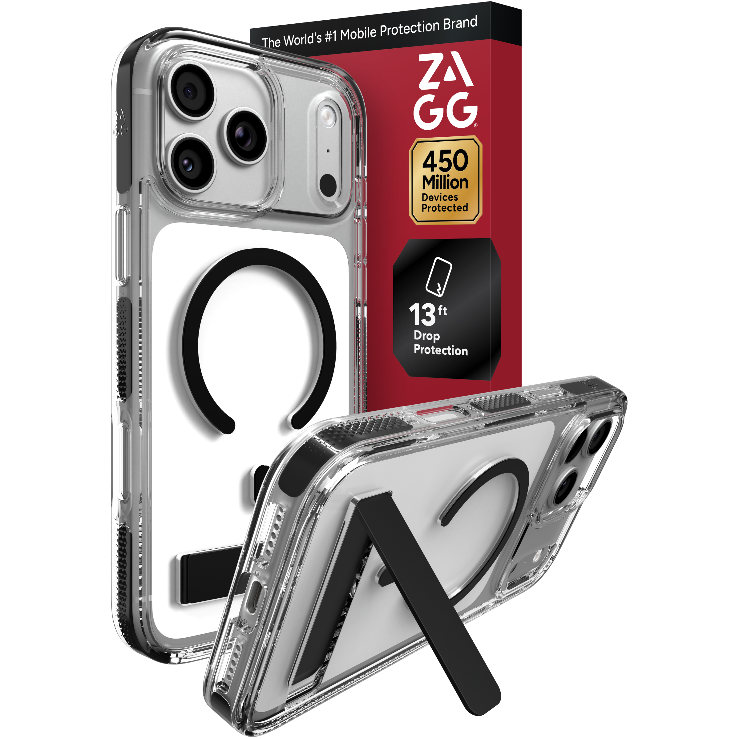 ZAGG - Santa Cruz Snap MagSafe-Compatible Case with Kickstand for Apple iPhone 18 Pro Max / iPhone 17 Pro Max - Clear/Black
