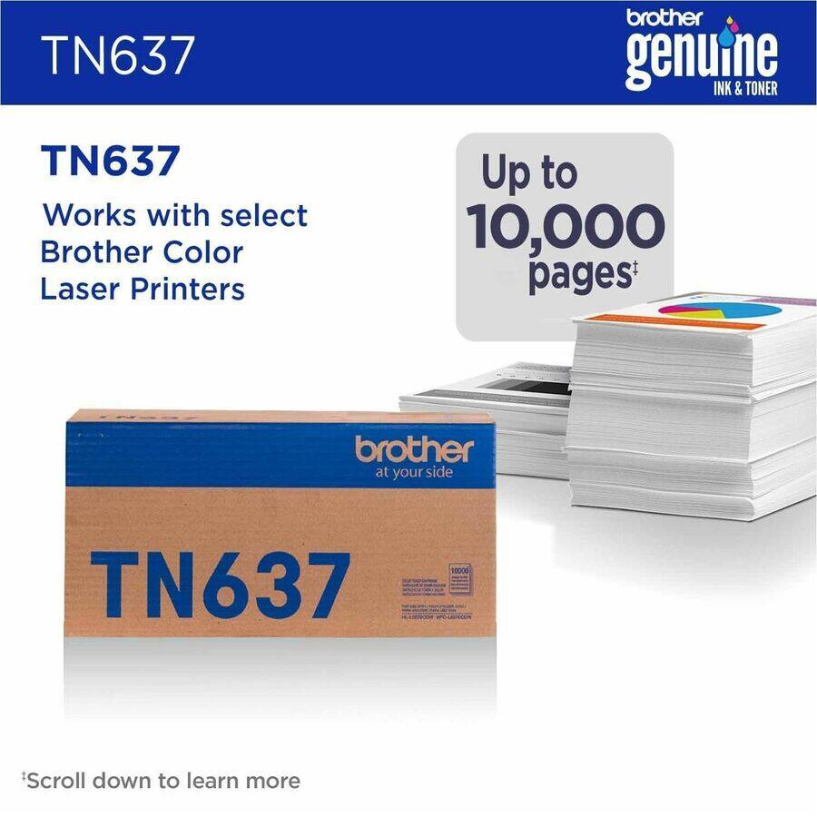 TN637

TN637

Works with select Brother Color Laser Printers

Up to 10,000 pages*

*Scroll down to learn more