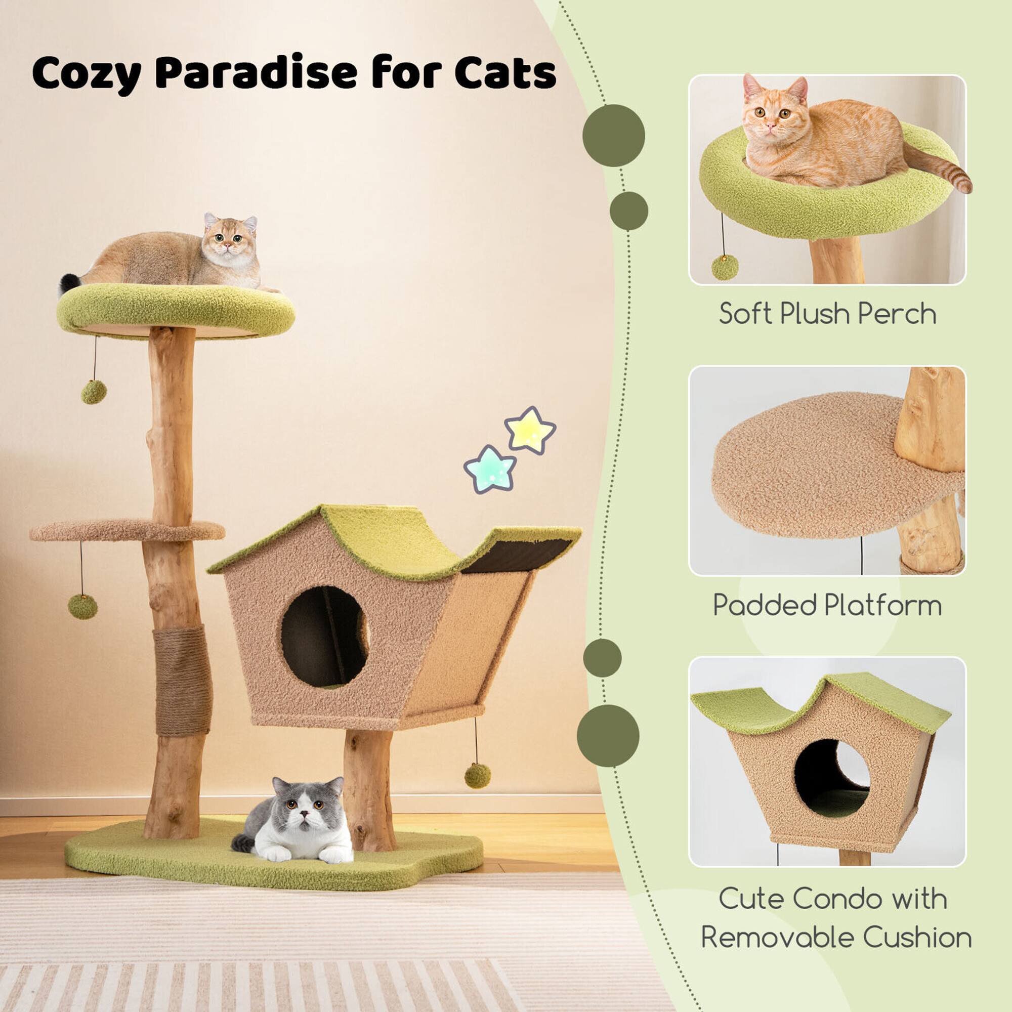 Cozy Paradise for Cats

- Soft Plush Perch
- Padded Platform
- Cute Condo with Removable Cushion