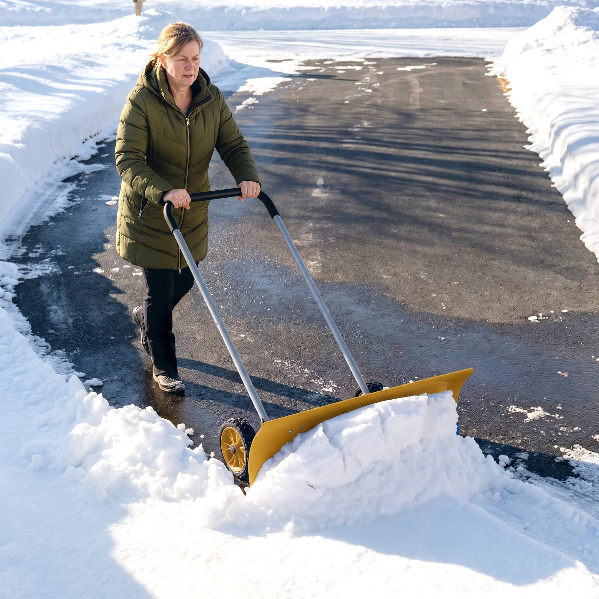 Alt View 8. Outsunny - Extra Wide Snow Shovel with Wheels - Yellow.
