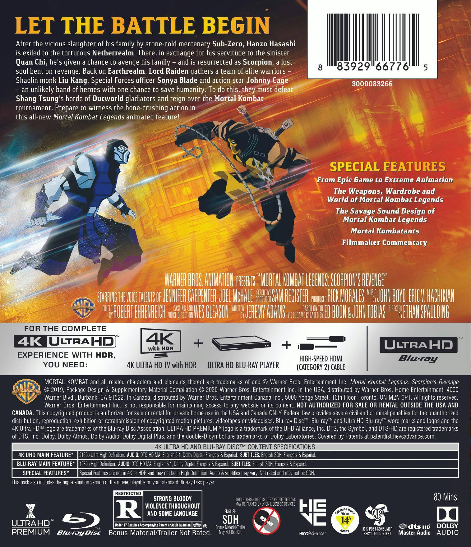 Back. Mortal Kombat Legends: Scorpion's Revenge   - 4K Blu-Ray.