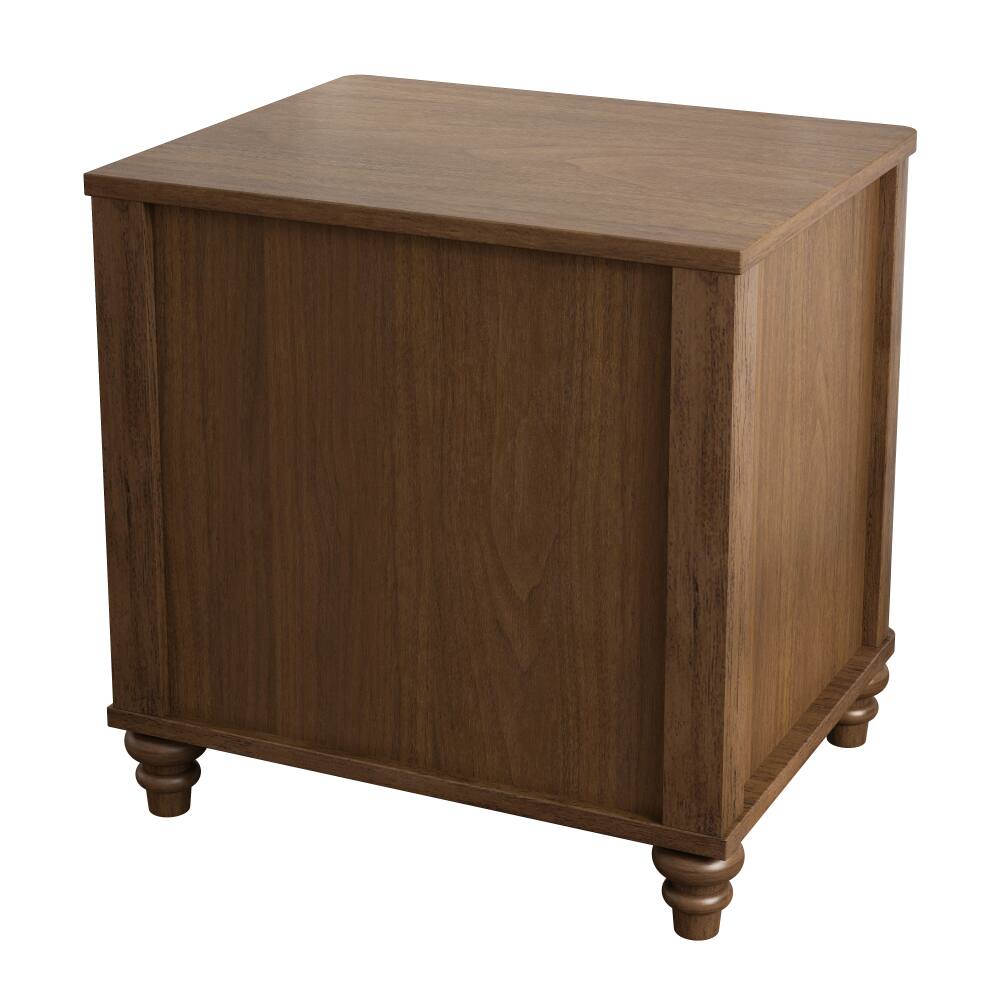 Alt View 3. JUJABU - Mid Century Wood Fluted Nightstand with 3 Drawers and Metal Handle for Bedroom, Walnut - Walnut .