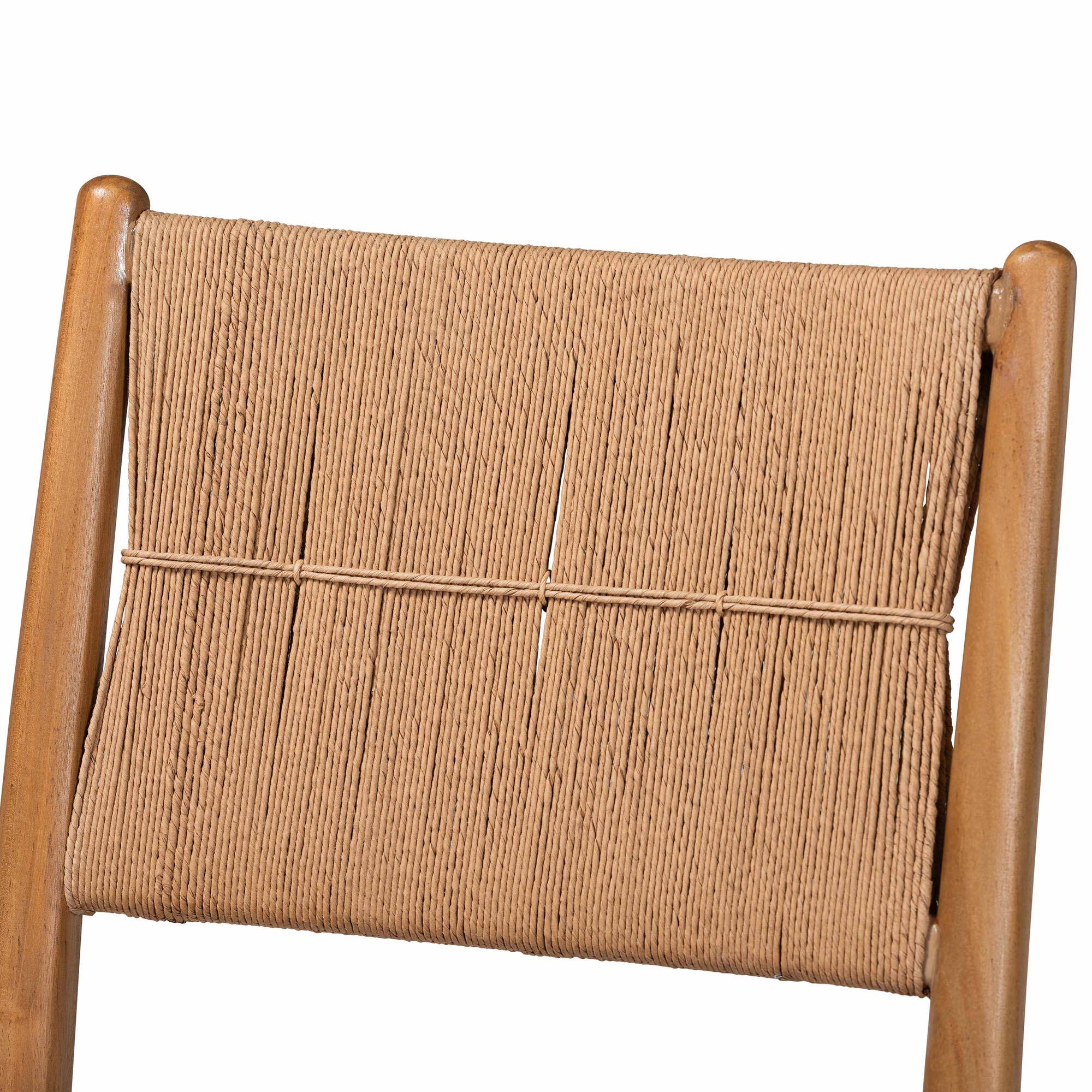 Back. bali & pari - Alva Paper Loom Woven 2-Piece Dining Chair Set - Handwoven Side Chair with Mahogany Wood Frame - Honey/Brown.