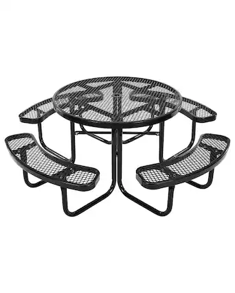 Front. VEVOR - Heavy-Duty Picnic Table, Outdoor Furniture Weather Resistant Patio Dining Set, Coated Steel Tables with Umbrella Hole - Black.