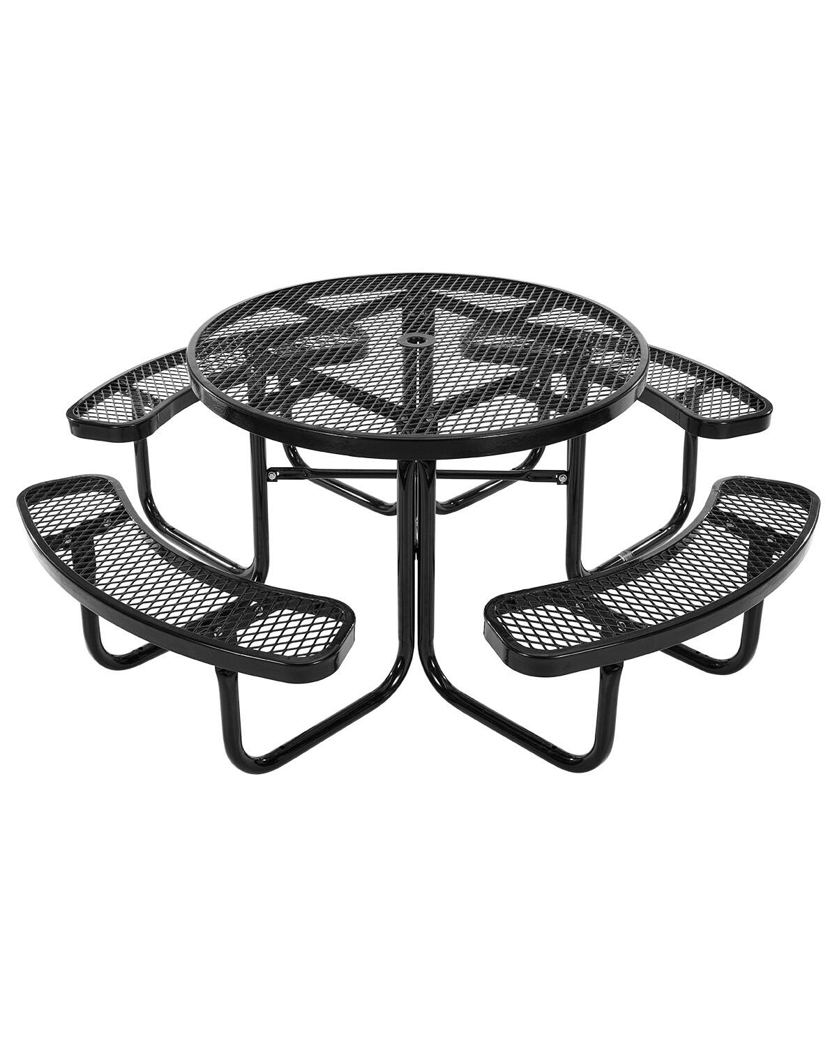 Front. VEVOR - Heavy-Duty Picnic Table, Outdoor Furniture Weather Resistant Patio Dining Set, Coated Steel Tables with Umbrella Hole - Black.