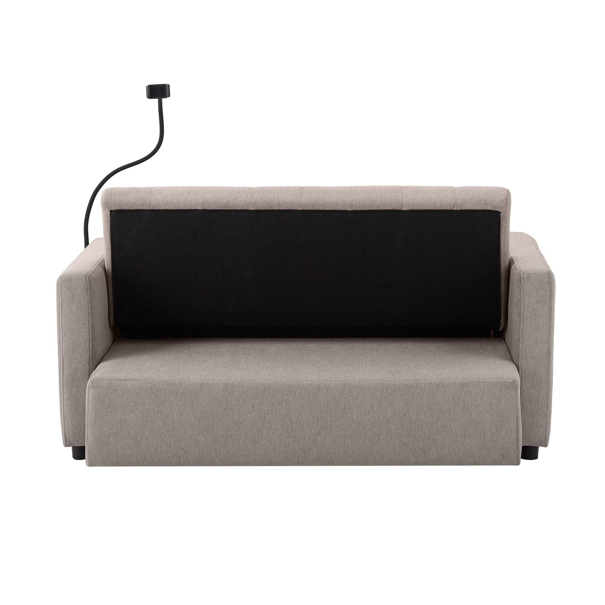 Back. Boyel Living - 55.9 in. Polyester Twin Size Convertible Sofa Bed with USB Ports and Side Pockets - Gray.