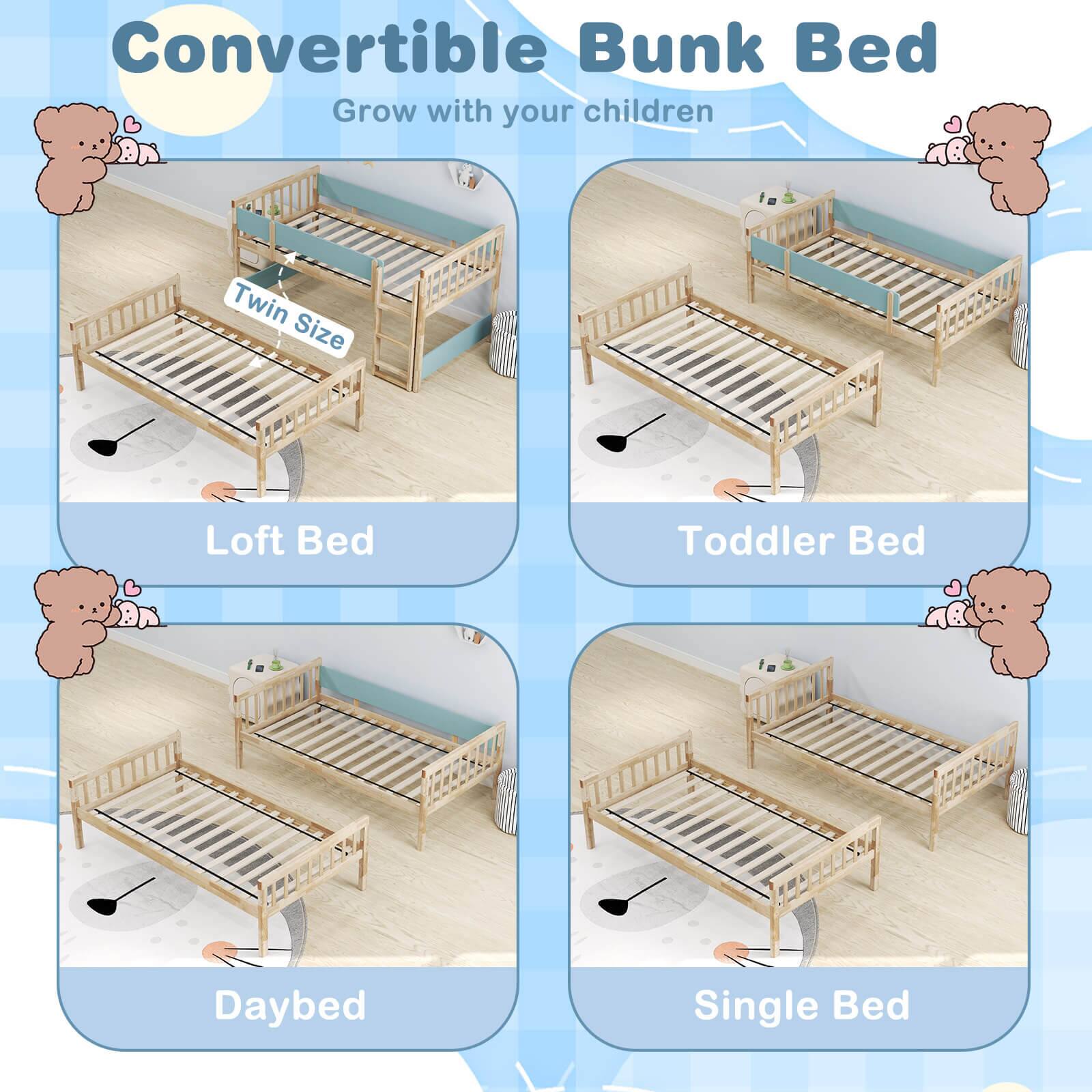 Convertible Bunk Bed Grow with your children Twin Size Loft Bed Toddler Bed Daybed Single Bed