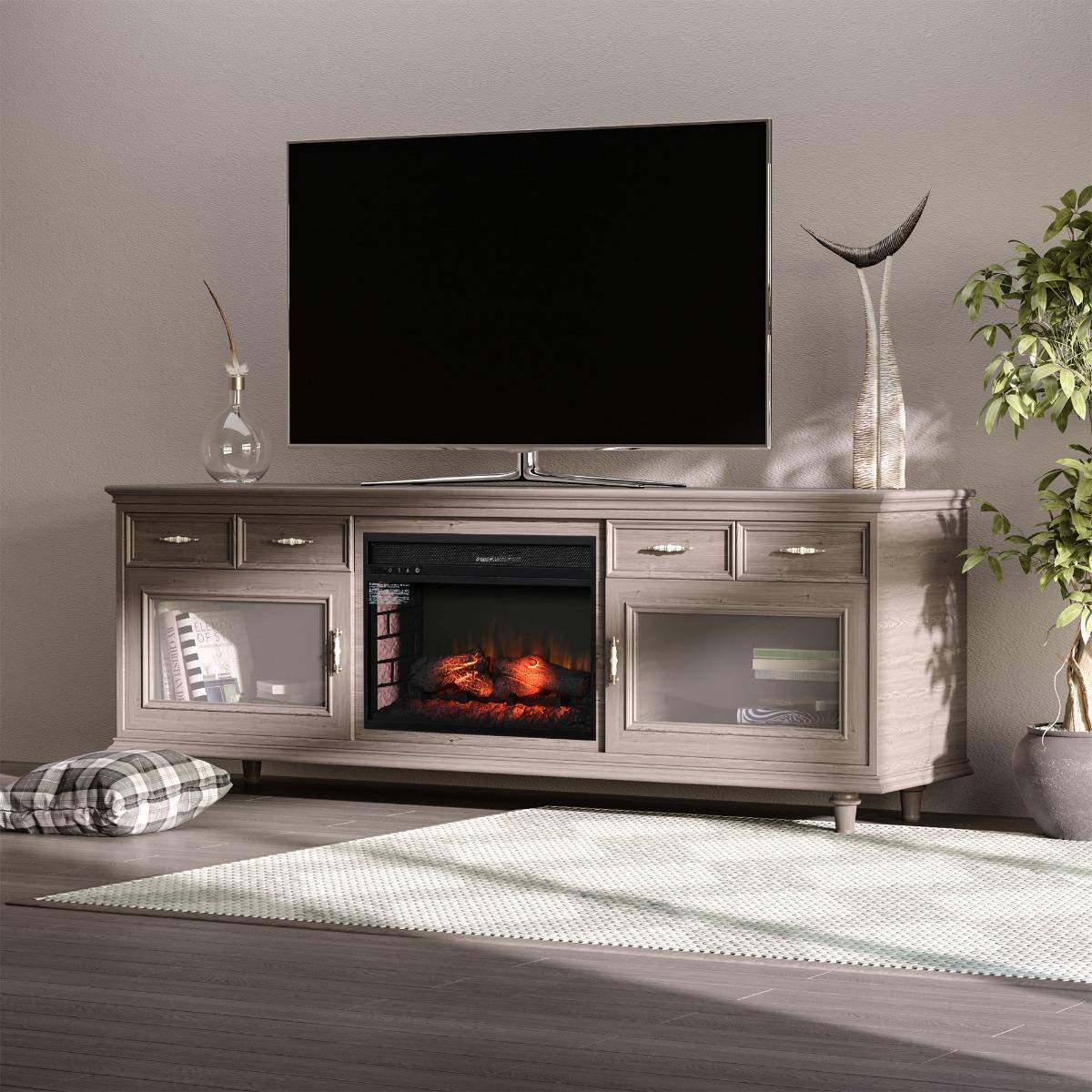 Alt View 4. Resenkos - 27" Electric Fireplace Insert, Retro Recessed Fireplace Heater with Realistic Log Flame, Black - Black.