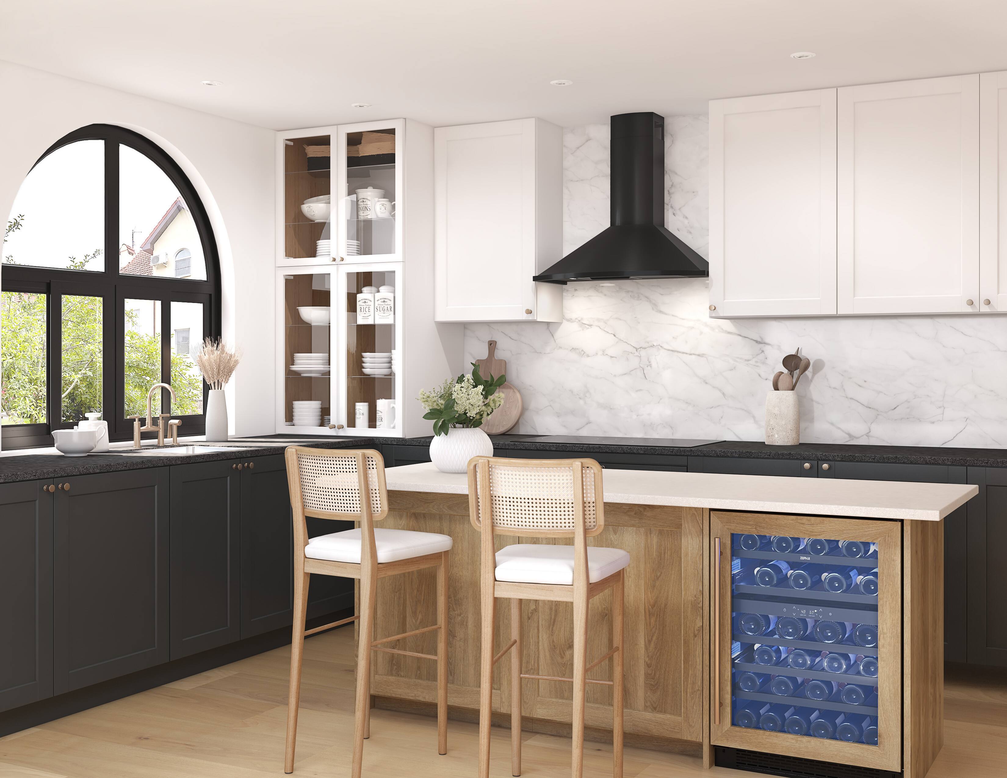 Alt View 13. Zephyr - Savona 36 in. 600 CFM Wall Mount Range Hood with LED Light - Black.