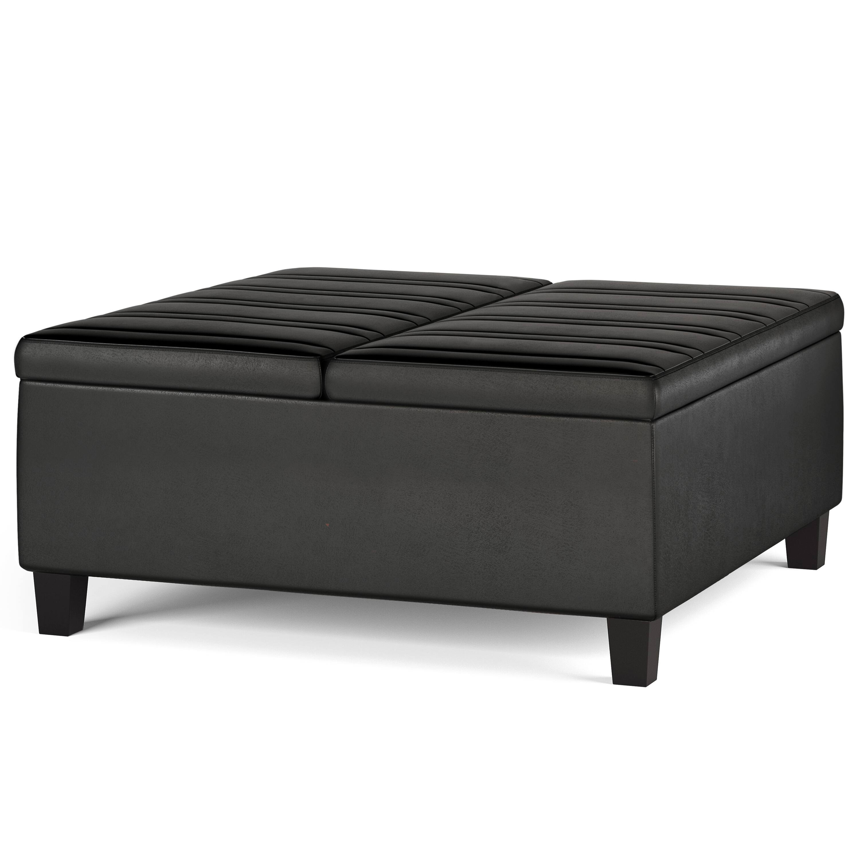 Angle. Simpli Home - Ellis Coffee Table Storage Ottoman - Distressed Black.