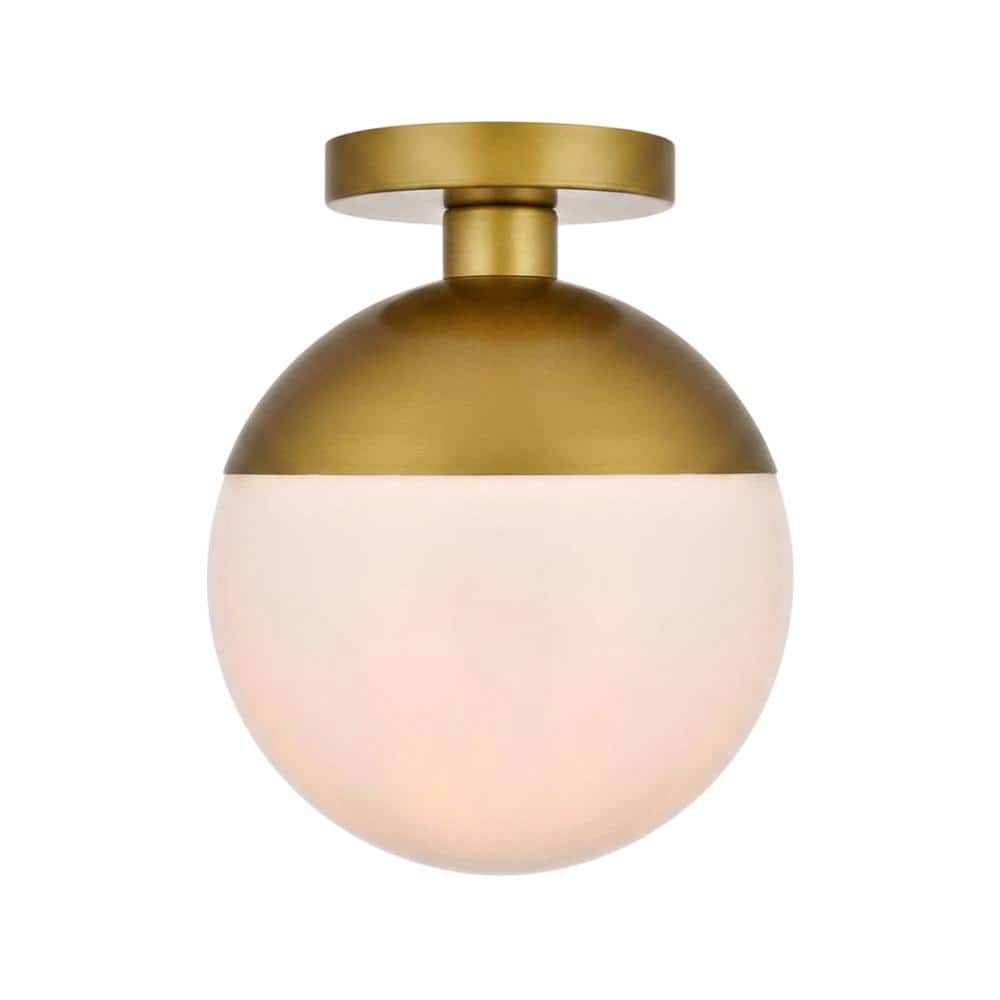 Living District - Eclipse 1 Light Brass Flush Mount With Frosted White Glass - Brass And Frosted White